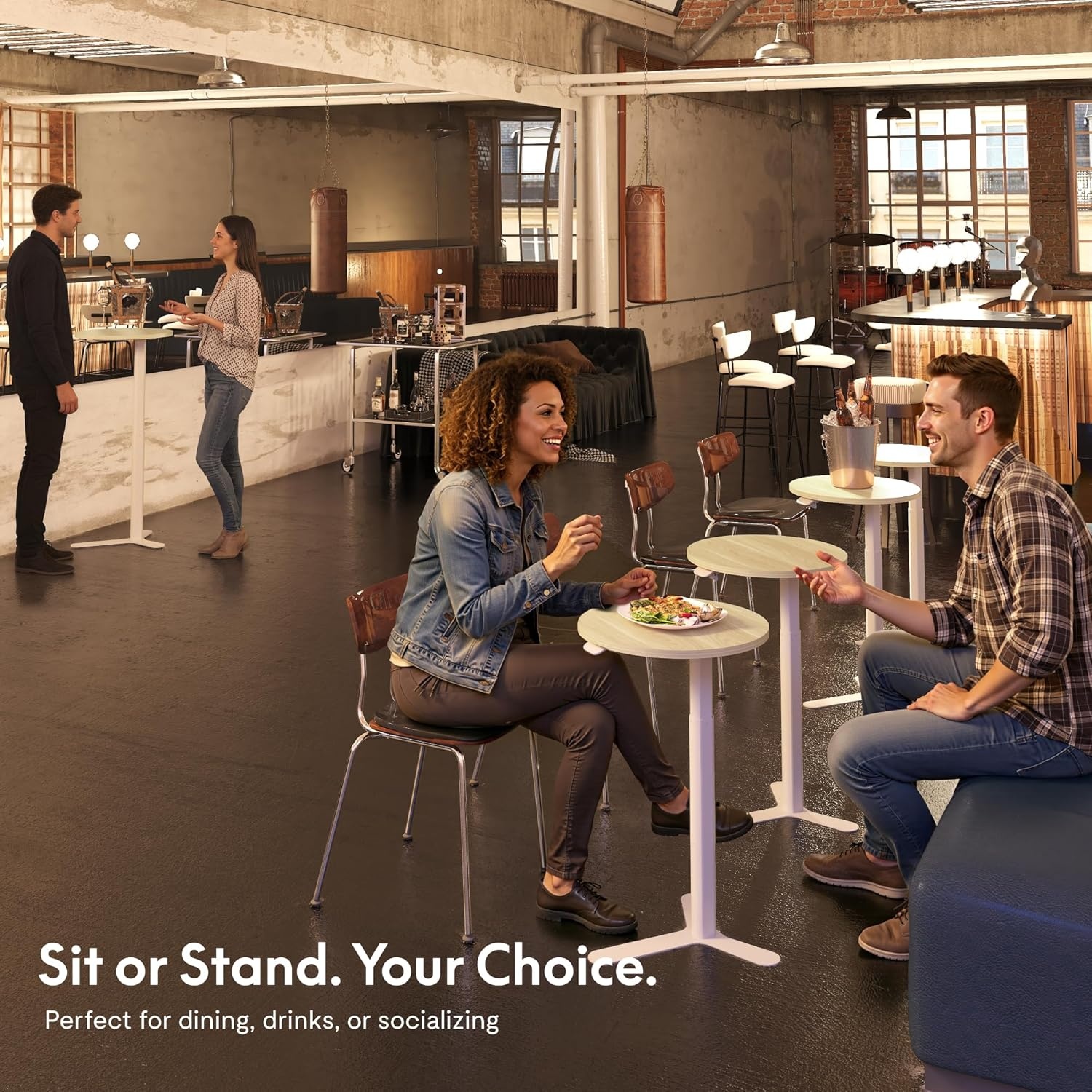image:imageFLEXISPOT Gas Spring Adjustable Bar Table with OneTouch Lift Flexible Height 258413 197 Round HighTop Pub Table for Balcony Kitchen Apartment amp Small Spaces BlackLight Oak