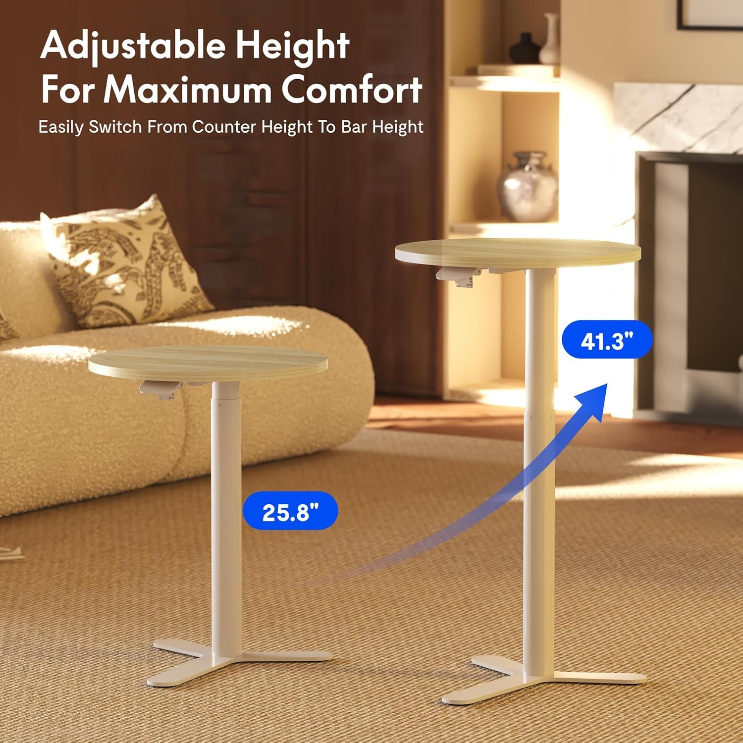 image:imageFLEXISPOT Gas Spring Adjustable Bar Table with OneTouch Lift Flexible Height 258413 197 Round HighTop Pub Table for Balcony Kitchen Apartment amp Small Spaces BlackLight Oak