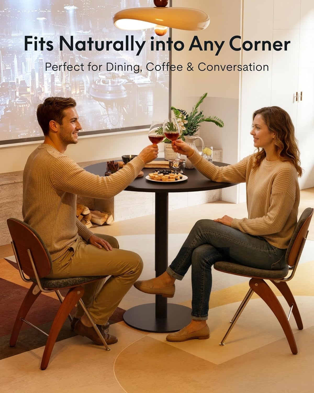 image:imageFLEXISPOT Gas Spring Adjustable Bar Table with OneTouch Lift Flexible Height 258413 197 Round HighTop Pub Table for Balcony Kitchen Apartment amp Small Spaces BlackBlack