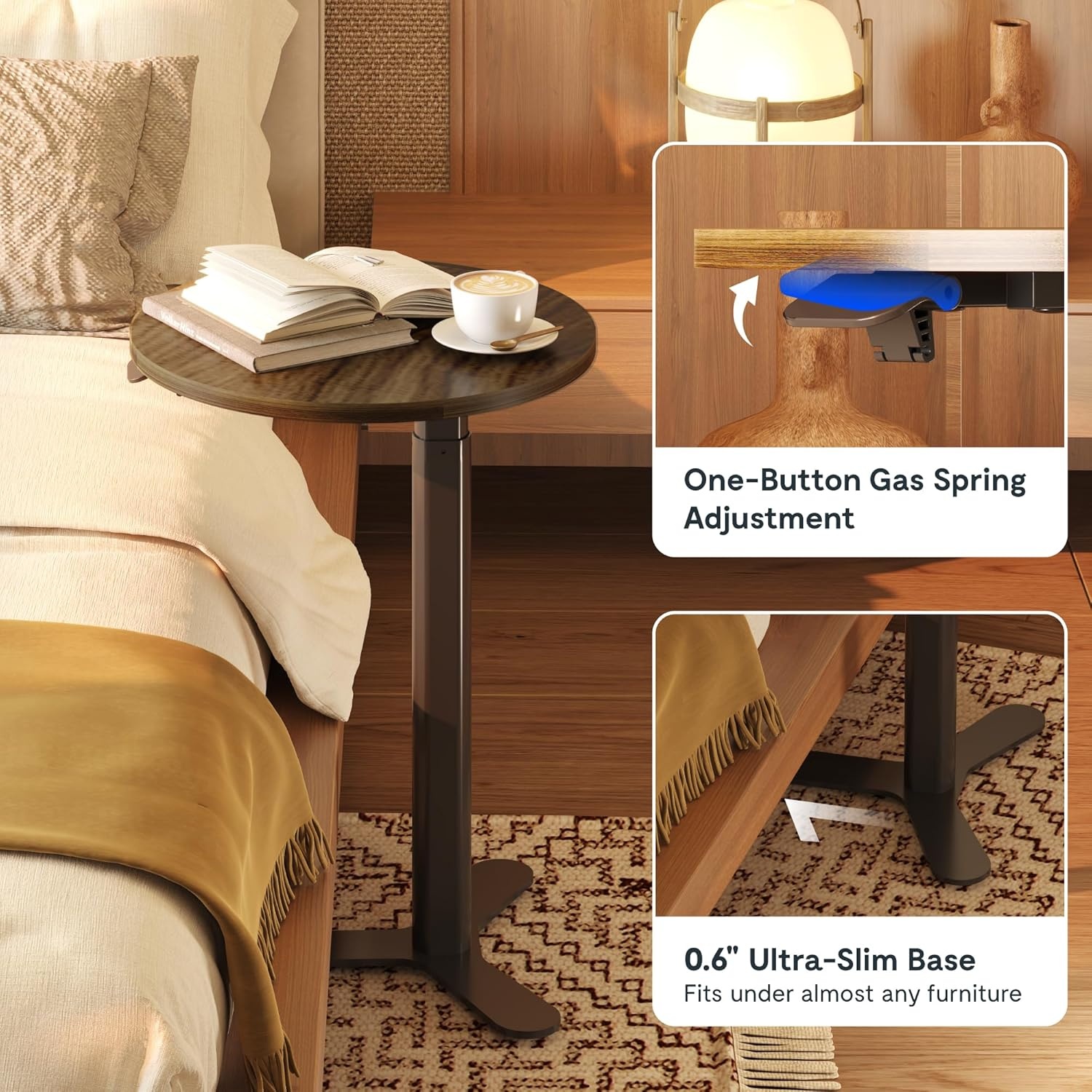 image:imageFLEXISPOT Gas Spring Adjustable Bar Table with OneTouch Lift Flexible Height 258413 197 Round HighTop Pub Table for Balcony Kitchen Apartment amp Small Spaces BlackWalnut