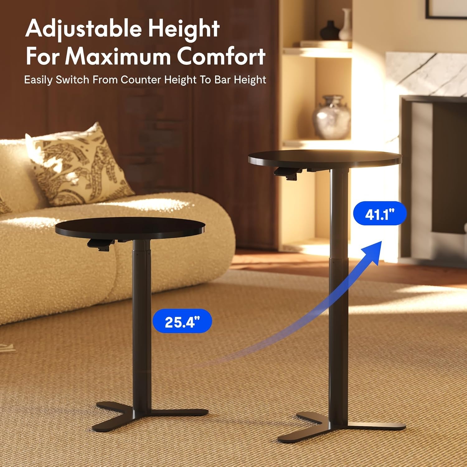 image:imageFLEXISPOT Gas Spring Adjustable Bar Table with OneTouch Lift Flexible Height 258413 197 Round HighTop Pub Table for Balcony Kitchen Apartment amp Small Spaces BlackBlack