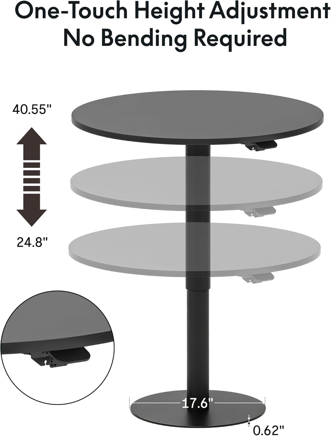 image:imageFLEXISPOT Gas Spring Adjustable Bar Table with OneTouch Lift Flexible Height 258413 197 Round HighTop Pub Table for Balcony Kitchen Apartment amp Small Spaces BlackBlack