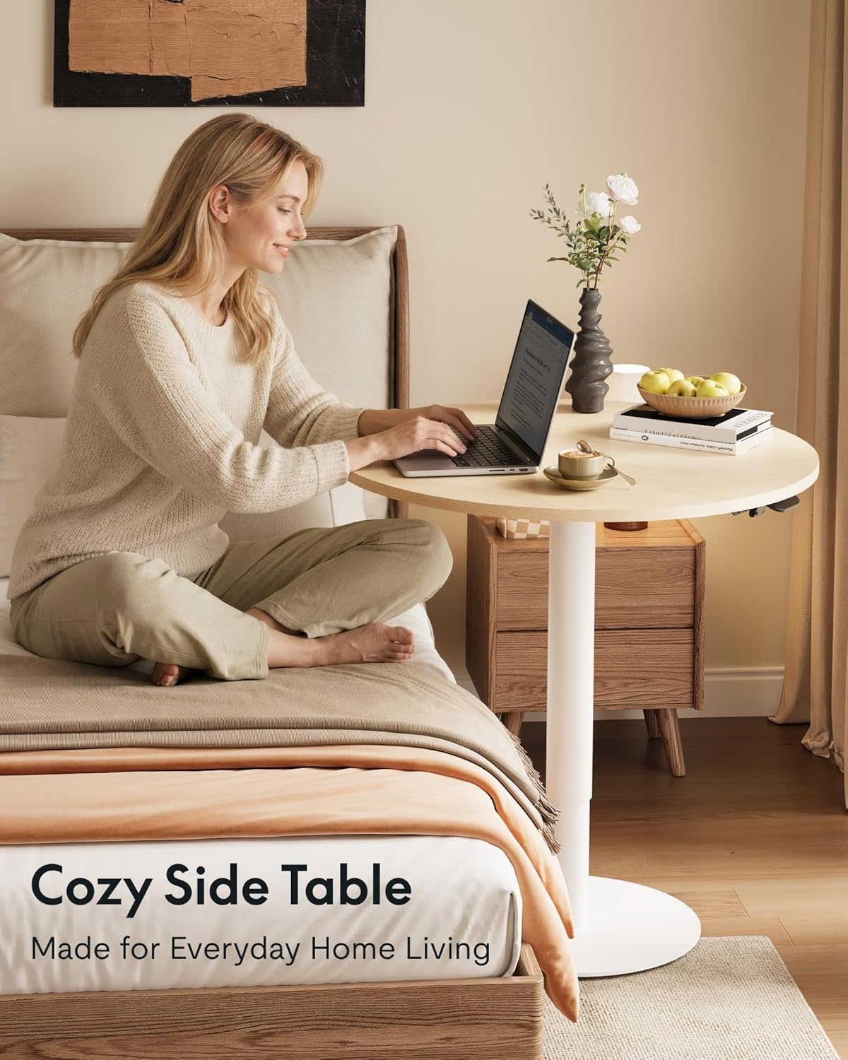 image:imageFLEXISPOT Gas Spring Adjustable Bar Table with OneTouch Lift Flexible Height 258413 197 Round HighTop Pub Table for Balcony Kitchen Apartment amp Small Spaces BlackWhite Wood Grain