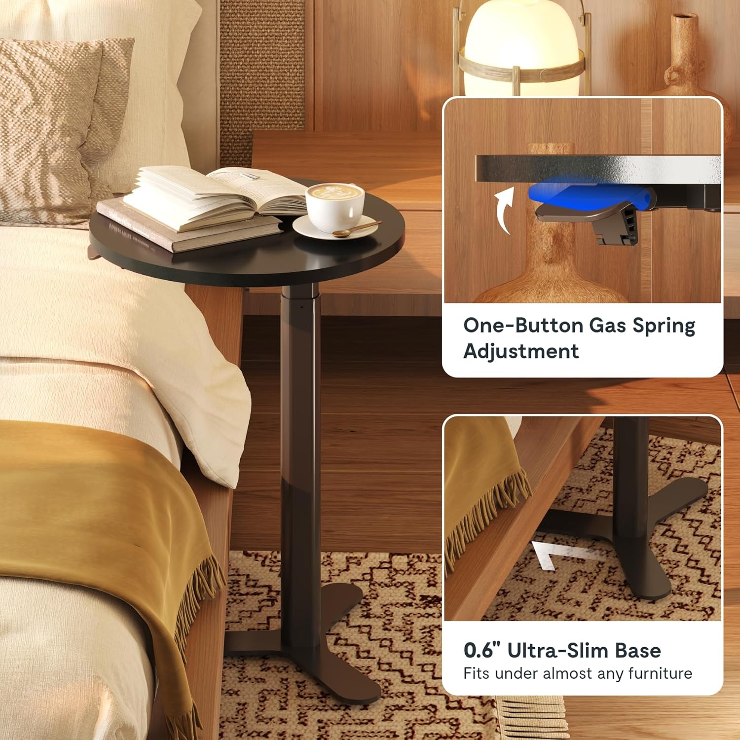 image:imageFLEXISPOT Gas Spring Adjustable Bar Table with OneTouch Lift Flexible Height 258413 197 Round HighTop Pub Table for Balcony Kitchen Apartment amp Small Spaces BlackBlack
