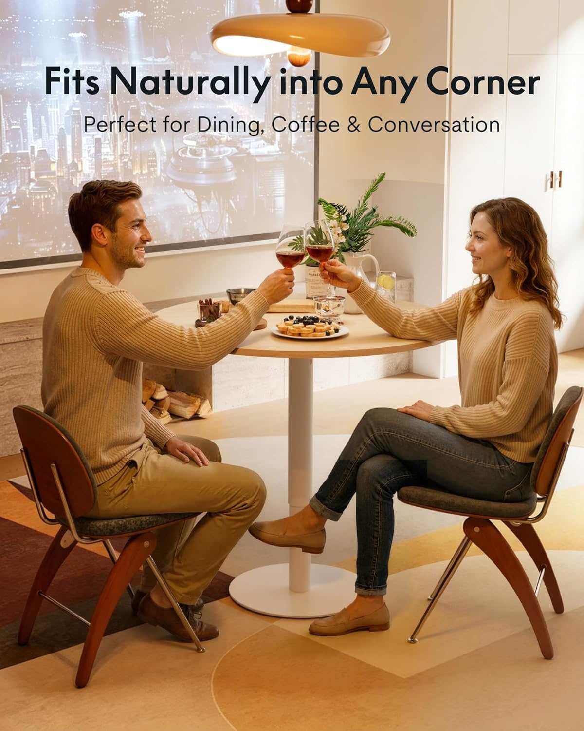 image:imageFLEXISPOT Gas Spring Adjustable Bar Table with OneTouch Lift Flexible Height 258413 197 Round HighTop Pub Table for Balcony Kitchen Apartment amp Small Spaces BlackWhite Wood Grain