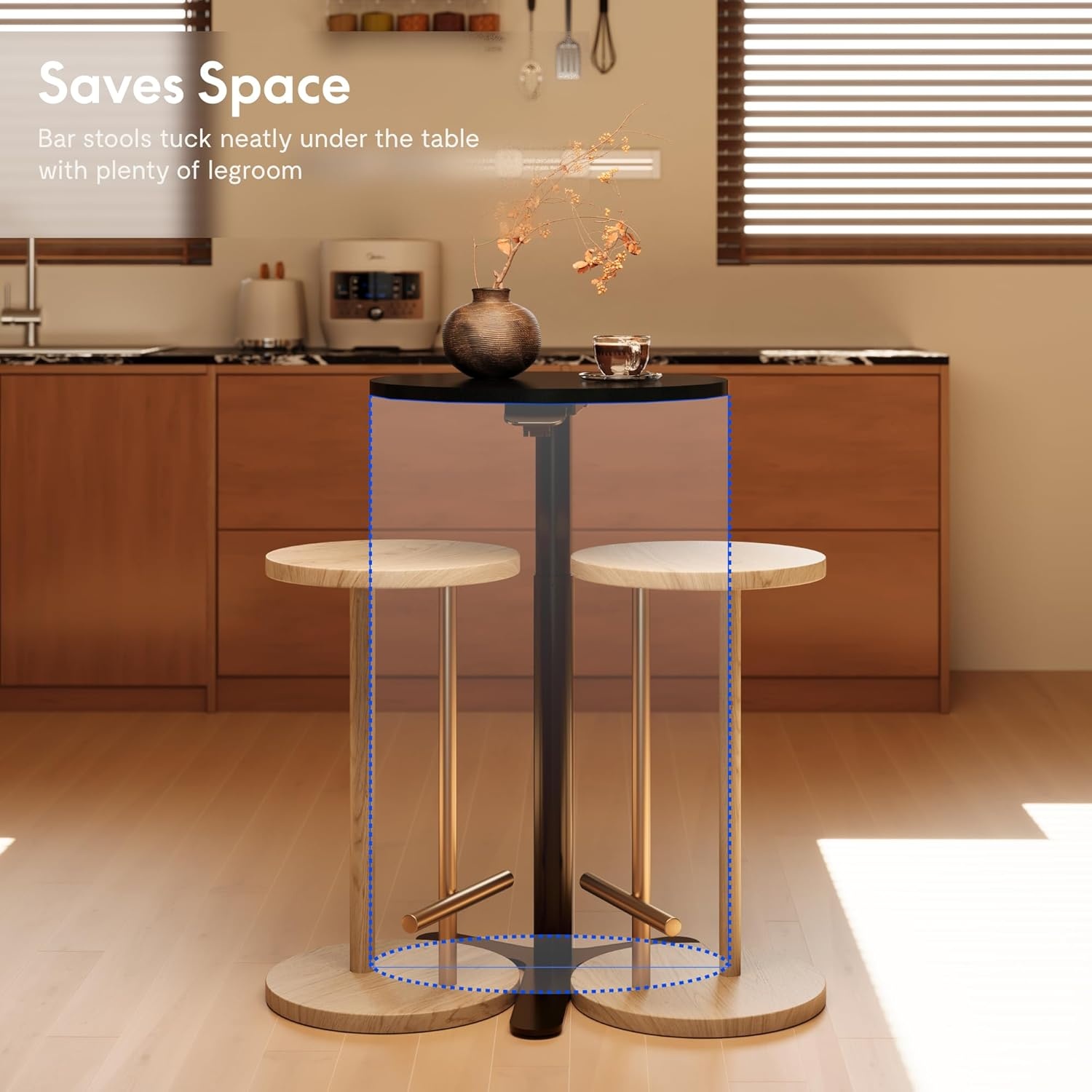 image:imageFLEXISPOT Gas Spring Adjustable Bar Table with OneTouch Lift Flexible Height 258413 197 Round HighTop Pub Table for Balcony Kitchen Apartment amp Small Spaces BlackBlack