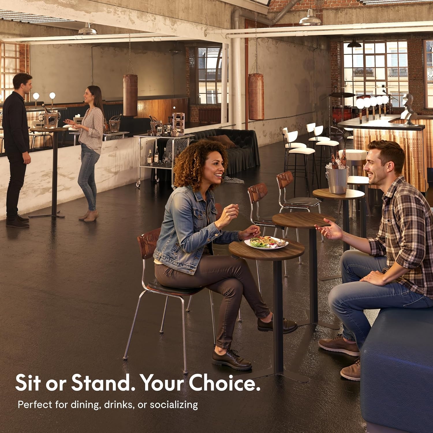image:imageFLEXISPOT Gas Spring Adjustable Bar Table with OneTouch Lift Flexible Height 258413 197 Round HighTop Pub Table for Balcony Kitchen Apartment amp Small Spaces BlackWalnut