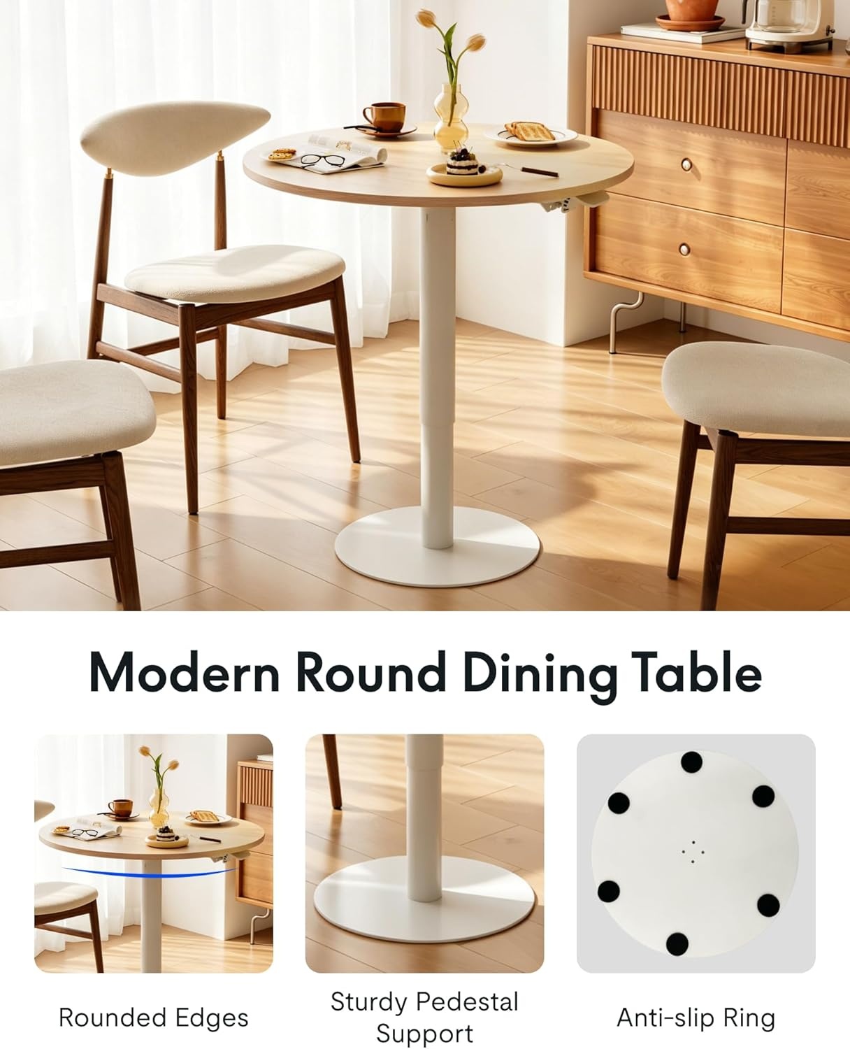 image:imageFLEXISPOT Gas Spring Adjustable Bar Table with OneTouch Lift Flexible Height 258413 197 Round HighTop Pub Table for Balcony Kitchen Apartment amp Small Spaces BlackWhite Wood Grain