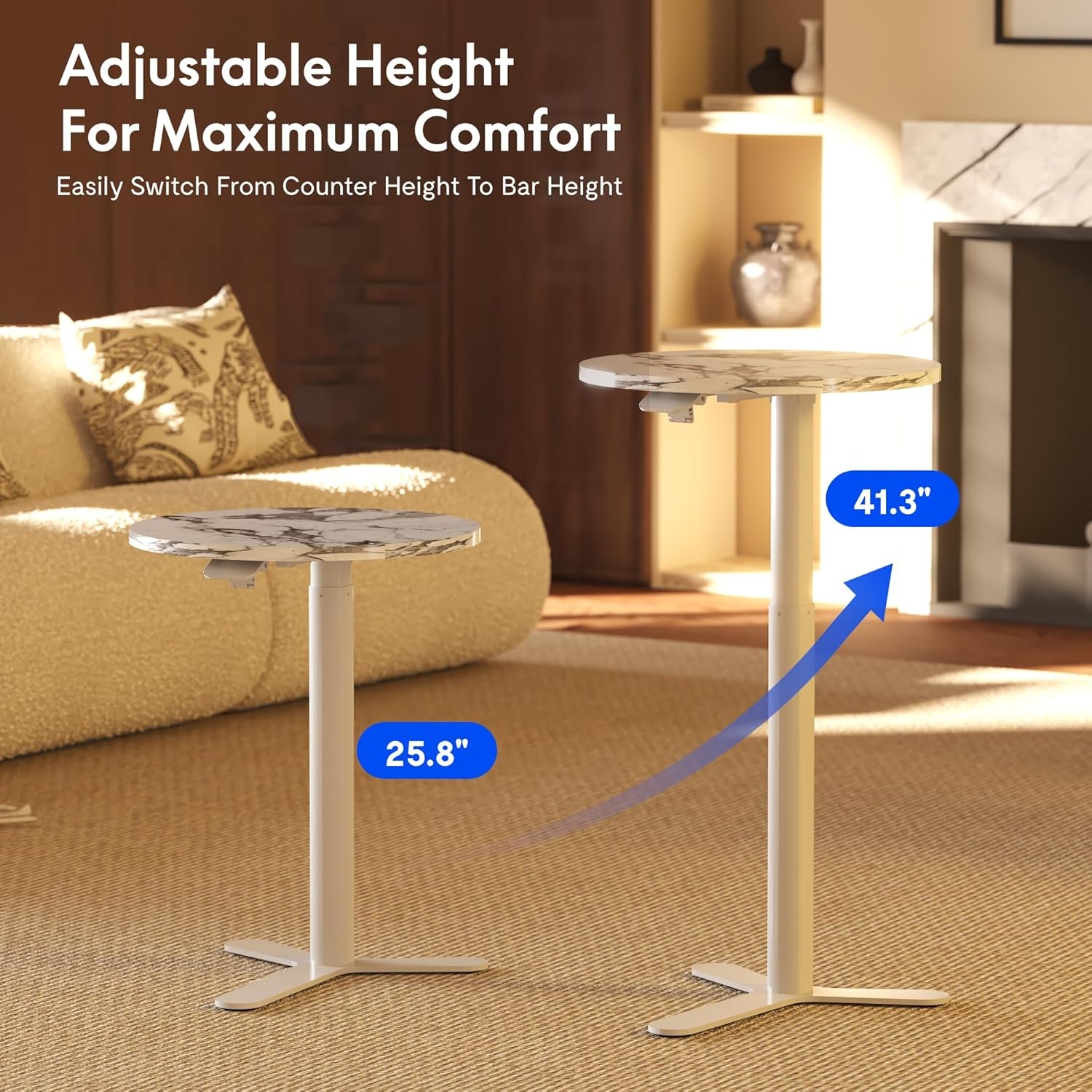 image:imageFLEXISPOT Gas Spring Adjustable Bar Table with OneTouch Lift Flexible Height 258413 197 Round HighTop Pub Table for Balcony Kitchen Apartment amp Small Spaces BlackMarble Finish