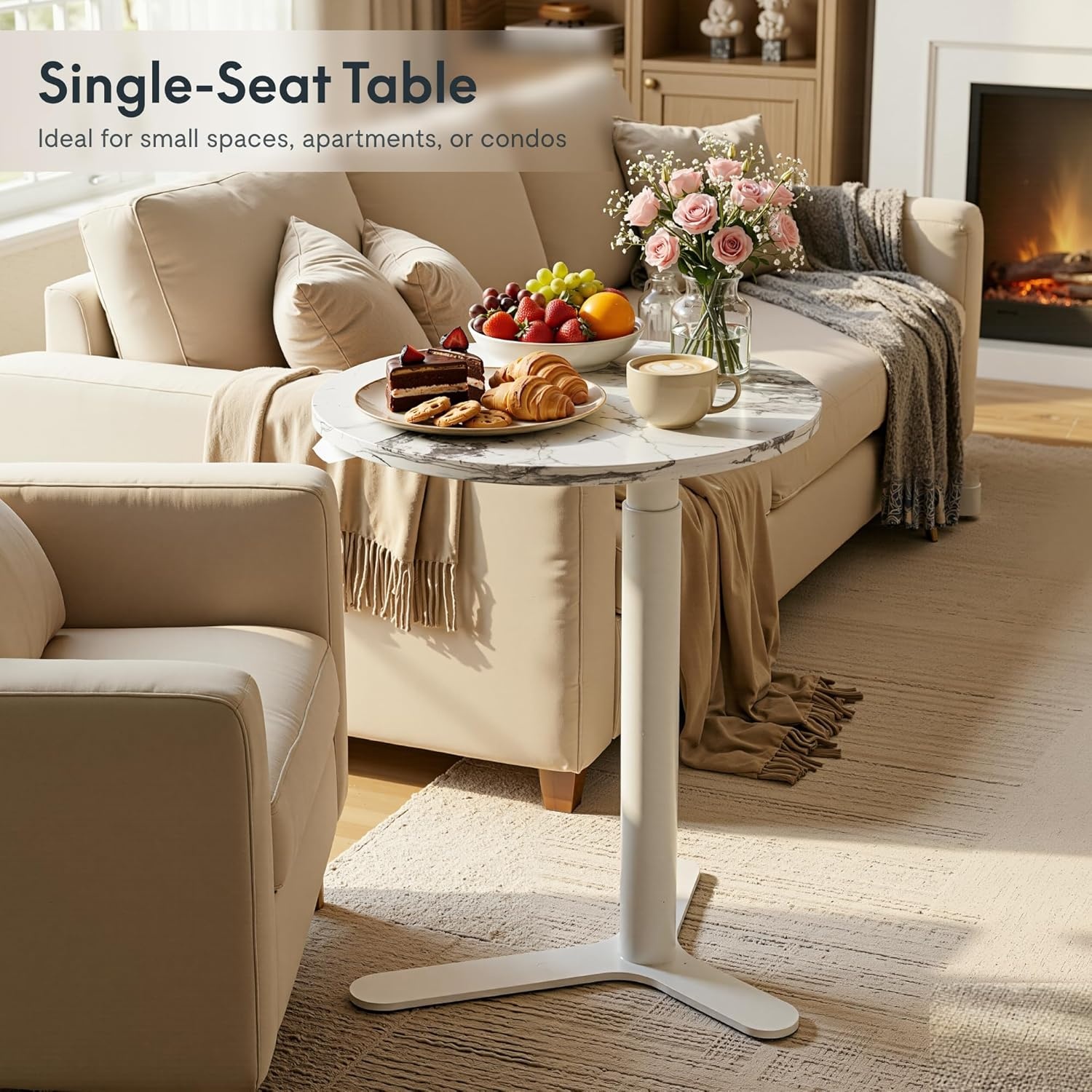 image:imageFLEXISPOT Gas Spring Adjustable Bar Table with OneTouch Lift Flexible Height 258413 197 Round HighTop Pub Table for Balcony Kitchen Apartment amp Small Spaces BlackMarble Finish