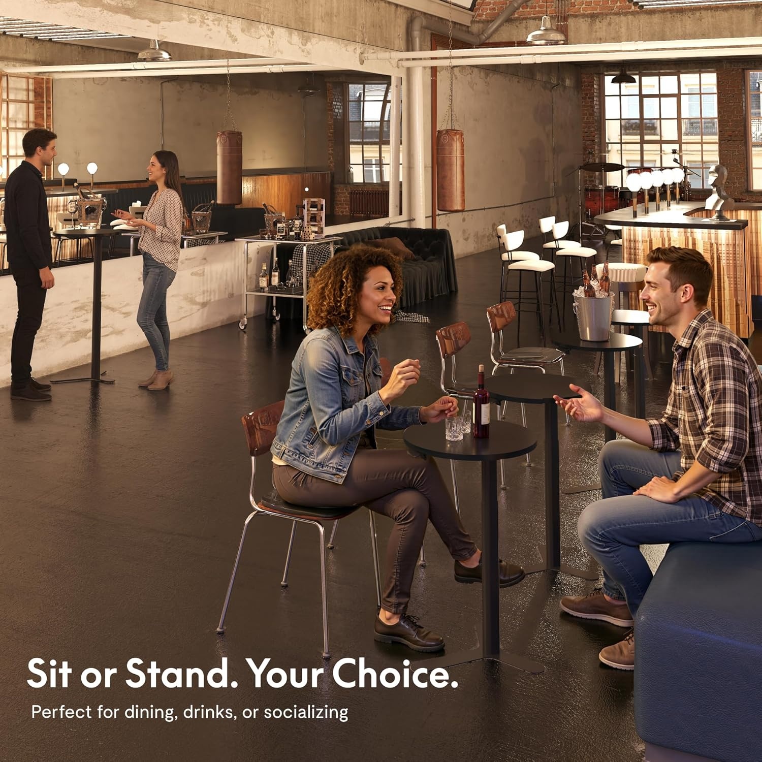 image:imageFLEXISPOT Gas Spring Adjustable Bar Table with OneTouch Lift Flexible Height 258413 197 Round HighTop Pub Table for Balcony Kitchen Apartment amp Small Spaces BlackBlack