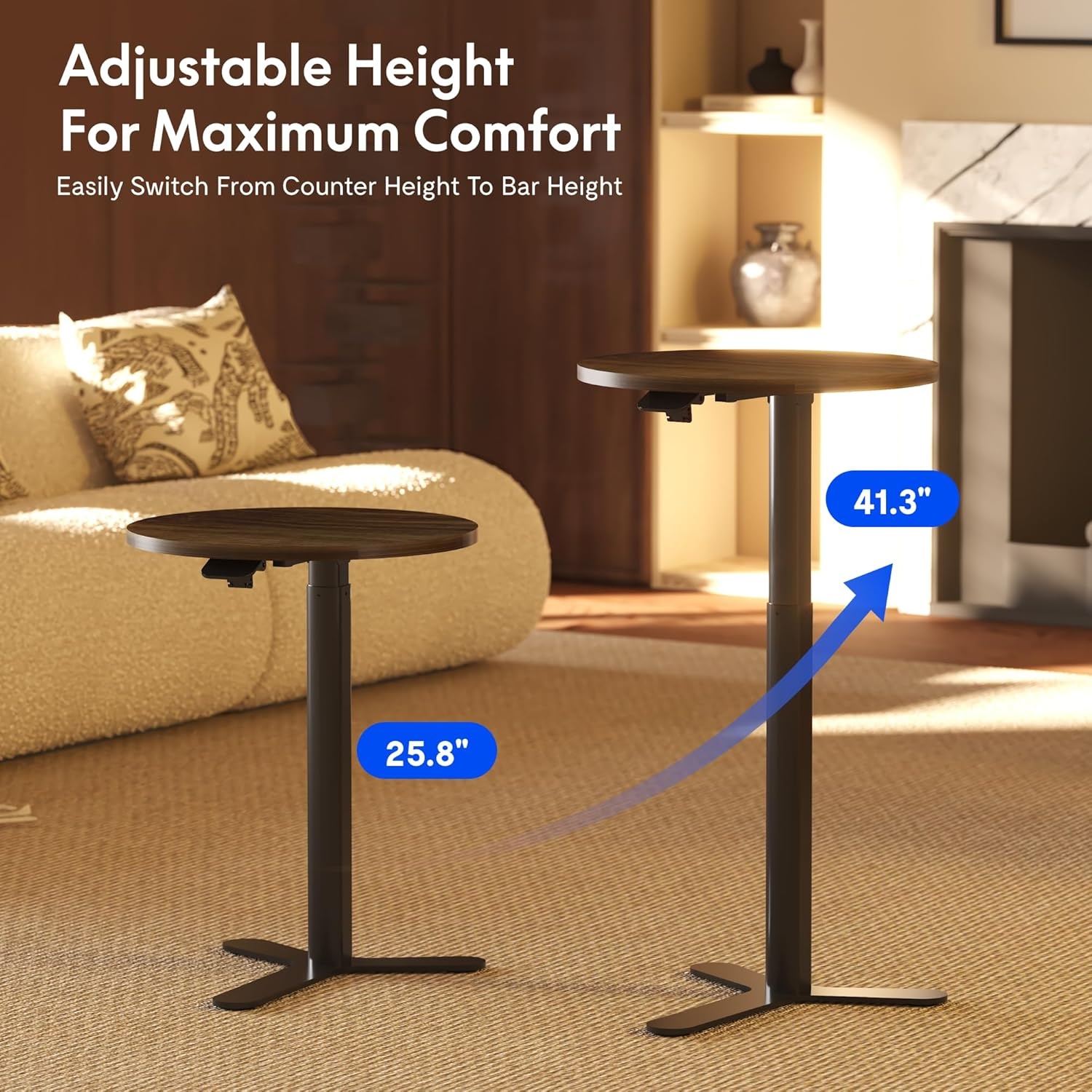 image:imageFLEXISPOT Gas Spring Adjustable Bar Table with OneTouch Lift Flexible Height 258413 197 Round HighTop Pub Table for Balcony Kitchen Apartment amp Small Spaces BlackWalnut