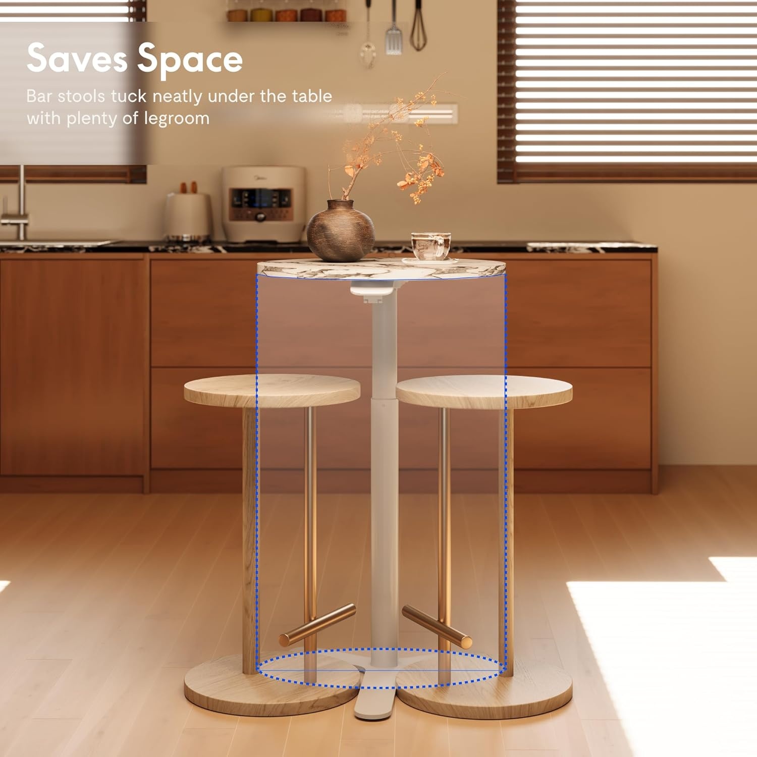 image:imageFLEXISPOT Gas Spring Adjustable Bar Table with OneTouch Lift Flexible Height 258413 197 Round HighTop Pub Table for Balcony Kitchen Apartment amp Small Spaces BlackMarble Finish