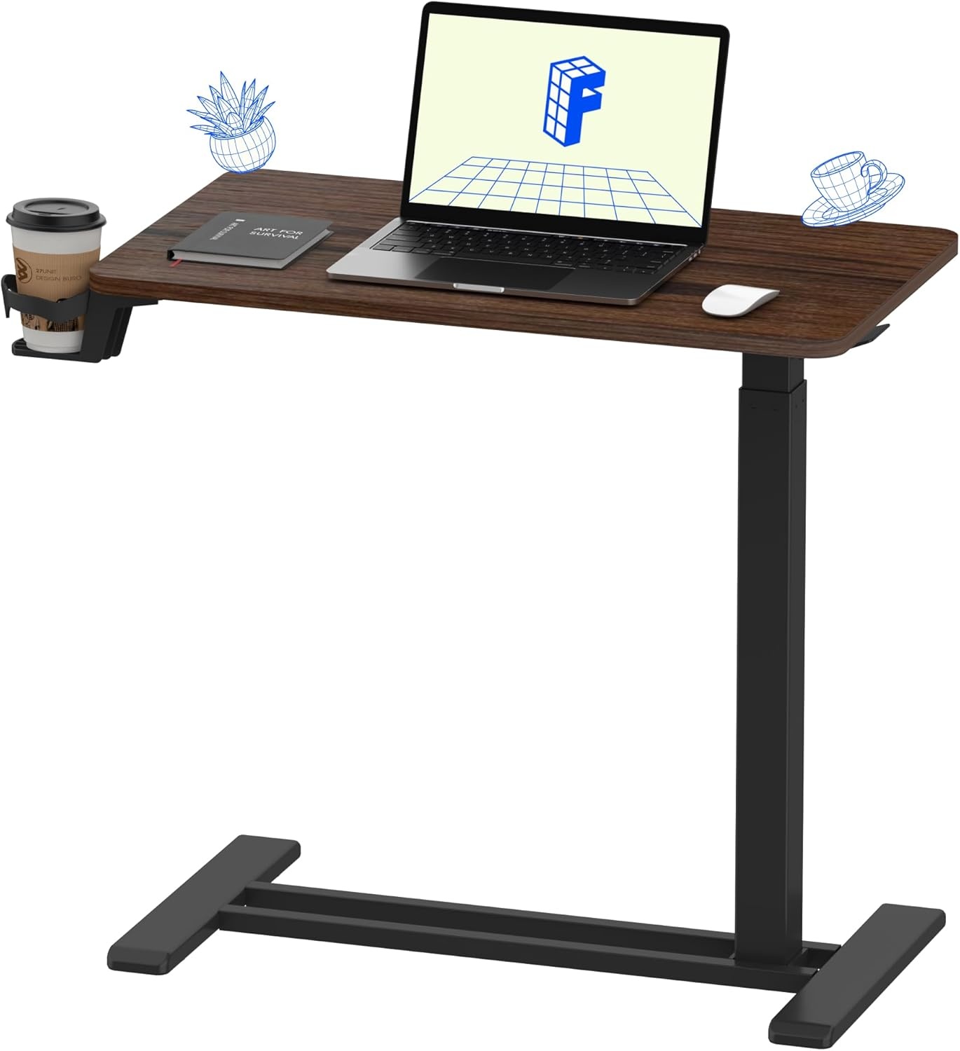 image:imageFLEXISPOT H7 Adjustable Overbed Bedside Table with Wheels Pneumatic Mobile Standing Desk Laptop Desk Rolling Computer Cart Movable Overbed Table Hospital Home Use276 W x 157 D WhiteMahogany