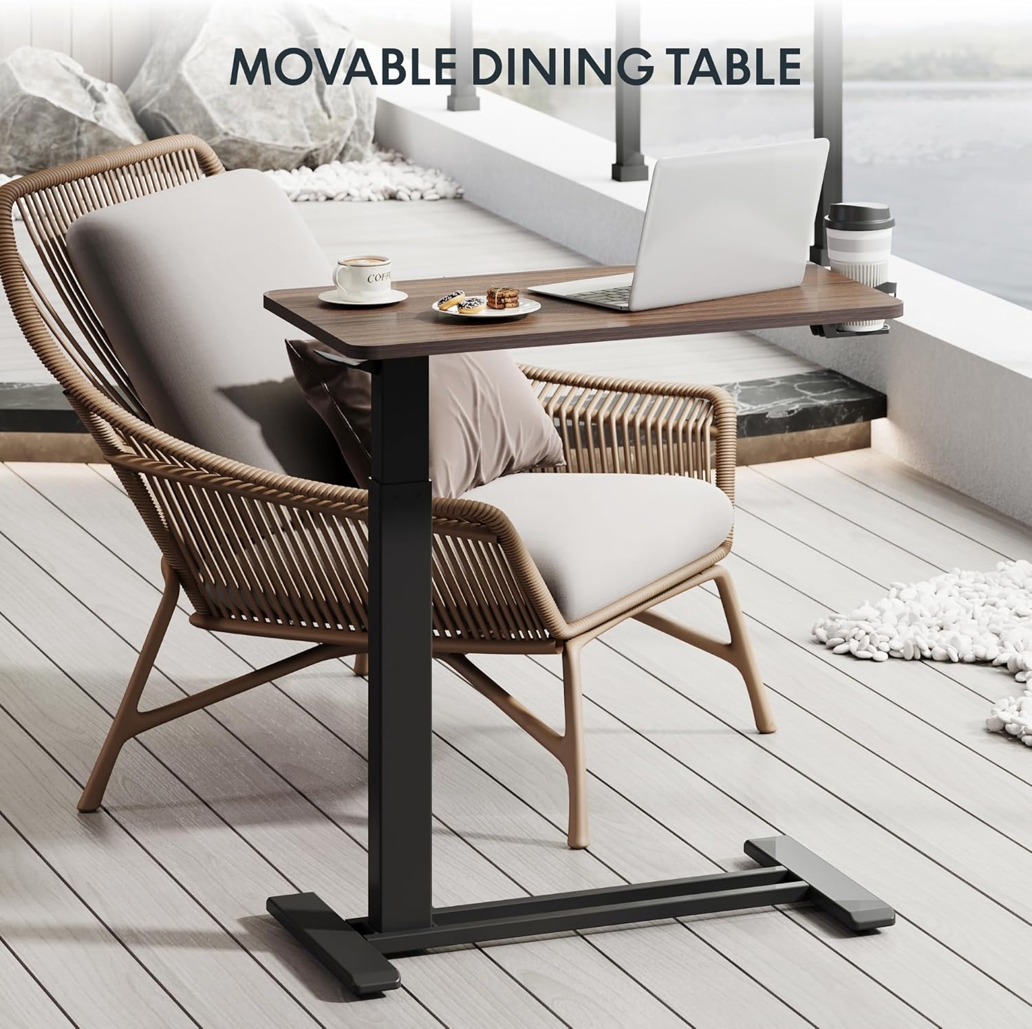 image:imageFLEXISPOT H7 Adjustable Overbed Bedside Table with Wheels Pneumatic Mobile Standing Desk Laptop Desk Rolling Computer Cart Movable Overbed Table Hospital Home Use276 W x 157 D WhiteMahogany