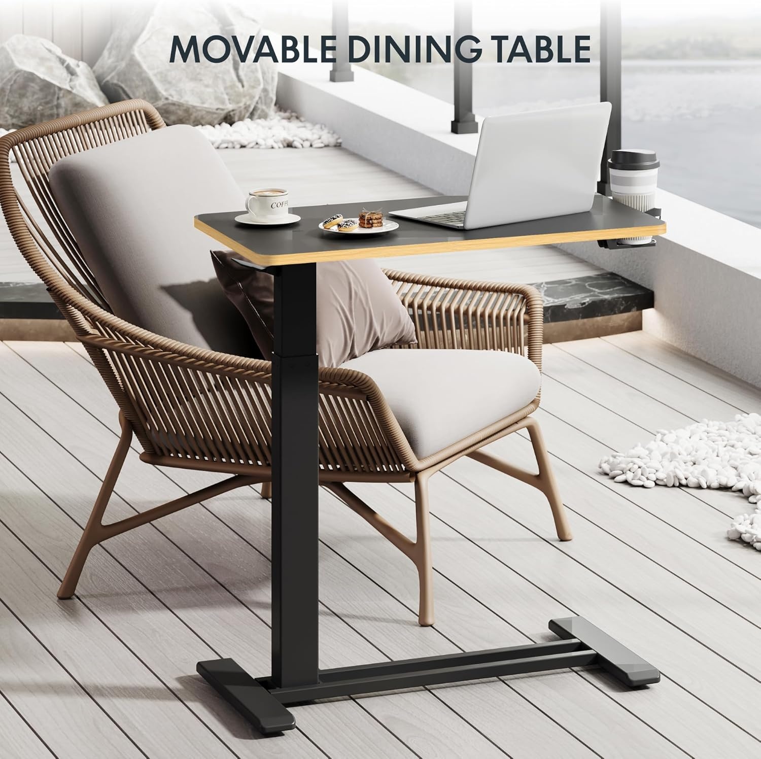 image:imageFLEXISPOT H7 Adjustable Overbed Bedside Table with Wheels Pneumatic Mobile Standing Desk Laptop Desk Rolling Computer Cart Movable Overbed Table Hospital Home Use276 W x 157 D WhiteBlack Maple