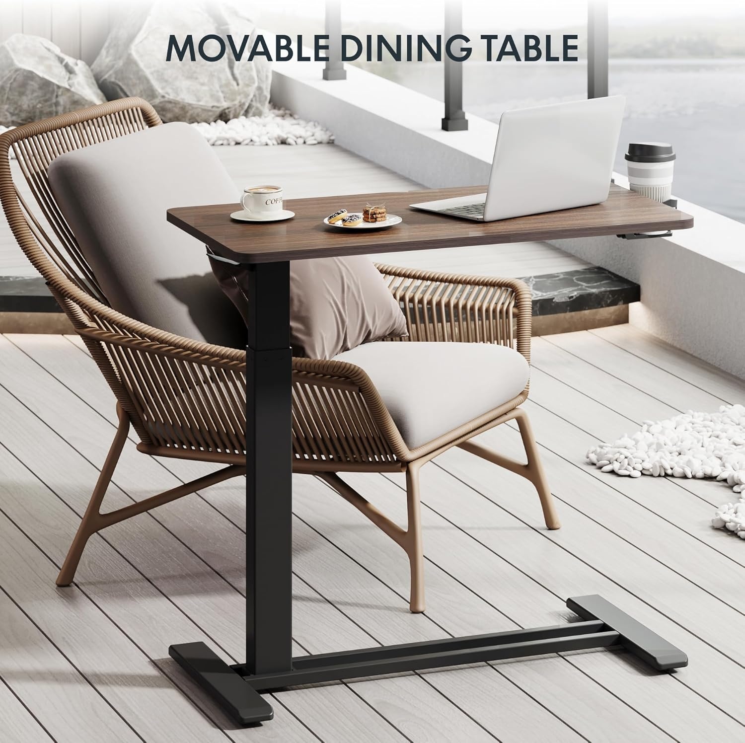 image:imageFLEXISPOT H7 Adjustable Overbed Bedside Table with Wheels Pneumatic Mobile Standing Desk Laptop Desk Rolling Computer Cart Movable Overbed Table Hospital Home Use276 W x 157 D WhiteMahogany