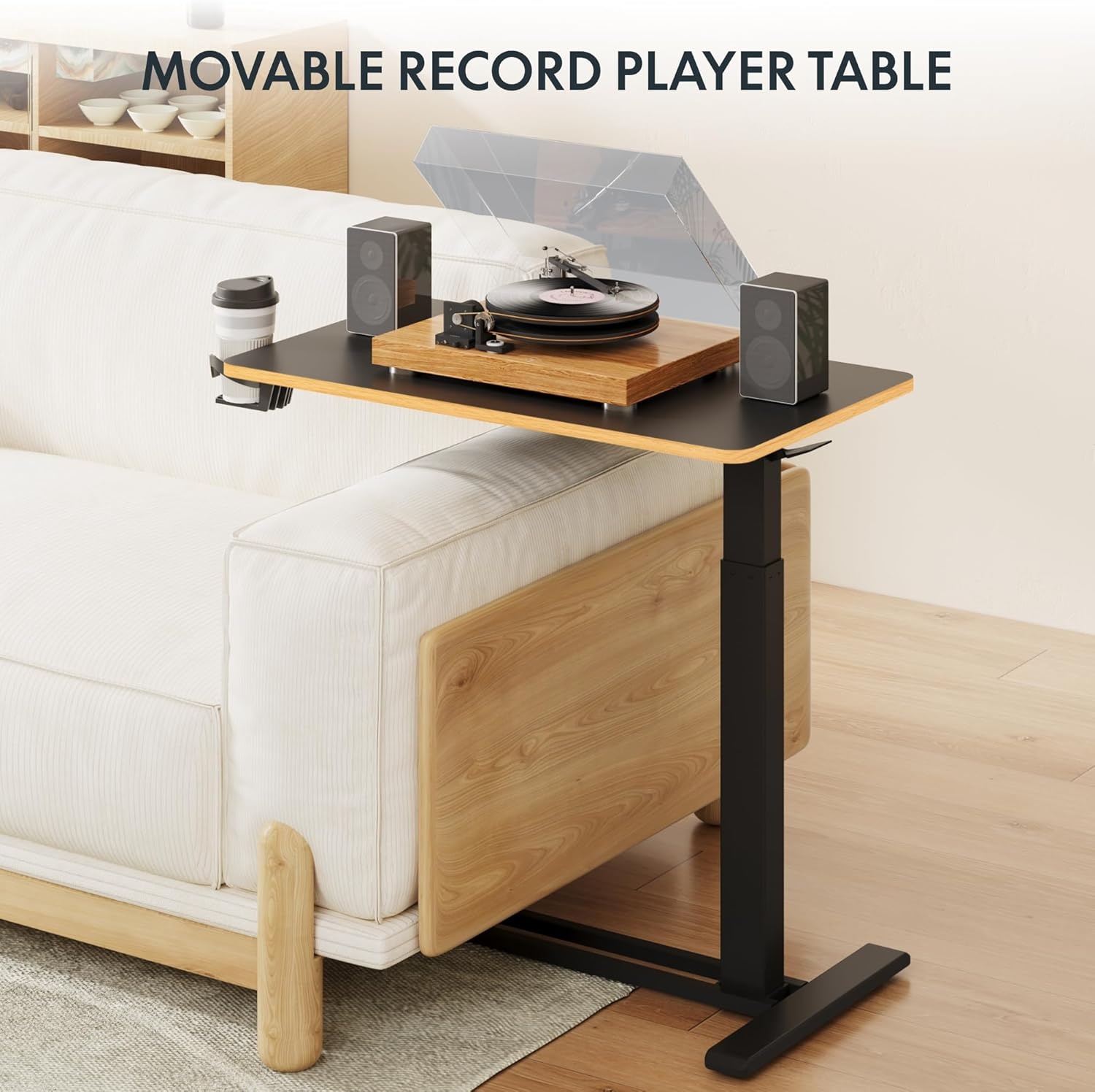 image:imageFLEXISPOT H7 Adjustable Overbed Bedside Table with Wheels Pneumatic Mobile Standing Desk Laptop Desk Rolling Computer Cart Movable Overbed Table Hospital Home Use276 W x 157 D WhiteBlack Maple