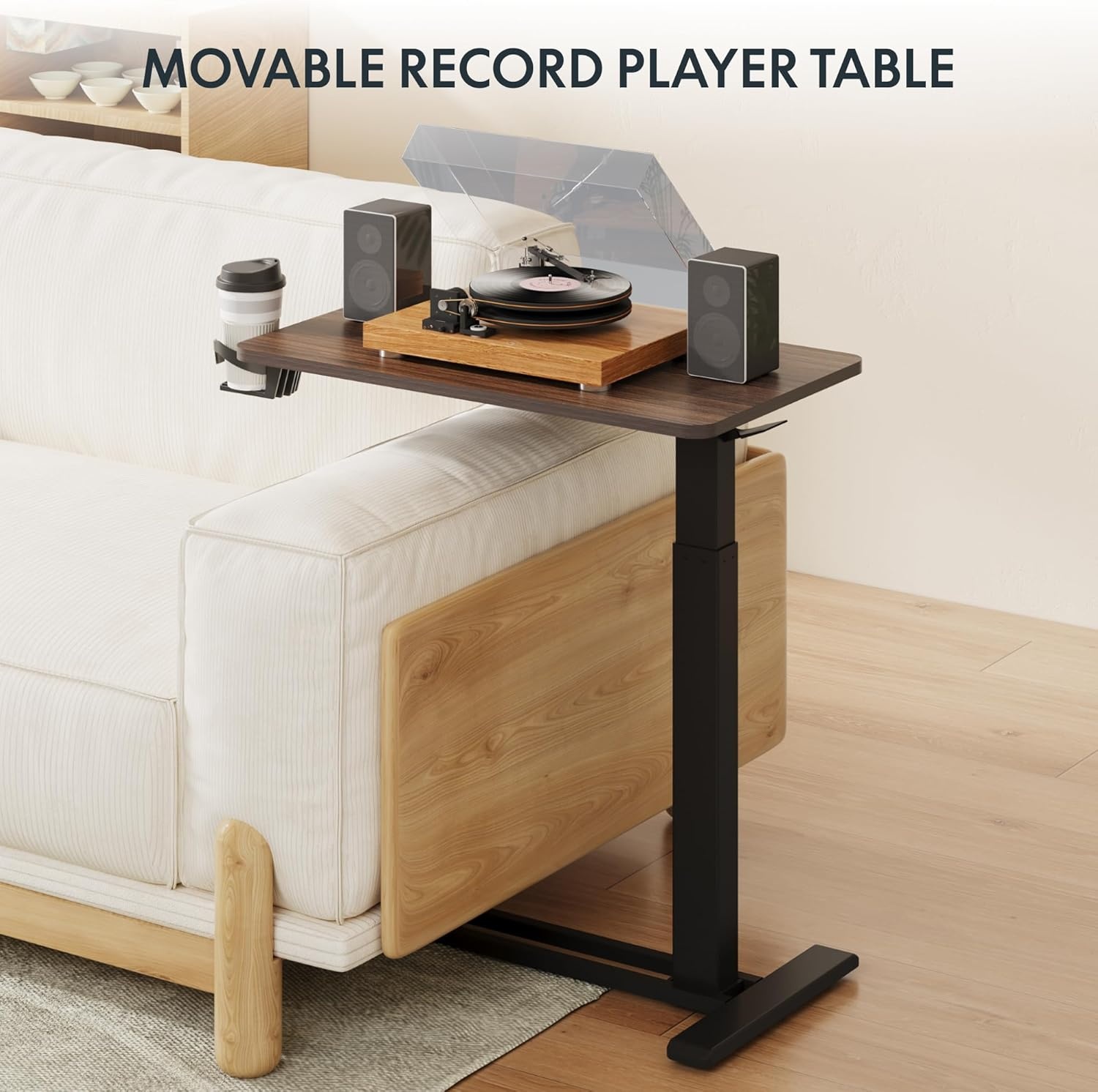 image:imageFLEXISPOT H7 Adjustable Overbed Bedside Table with Wheels Pneumatic Mobile Standing Desk Laptop Desk Rolling Computer Cart Movable Overbed Table Hospital Home Use276 W x 157 D WhiteMahogany