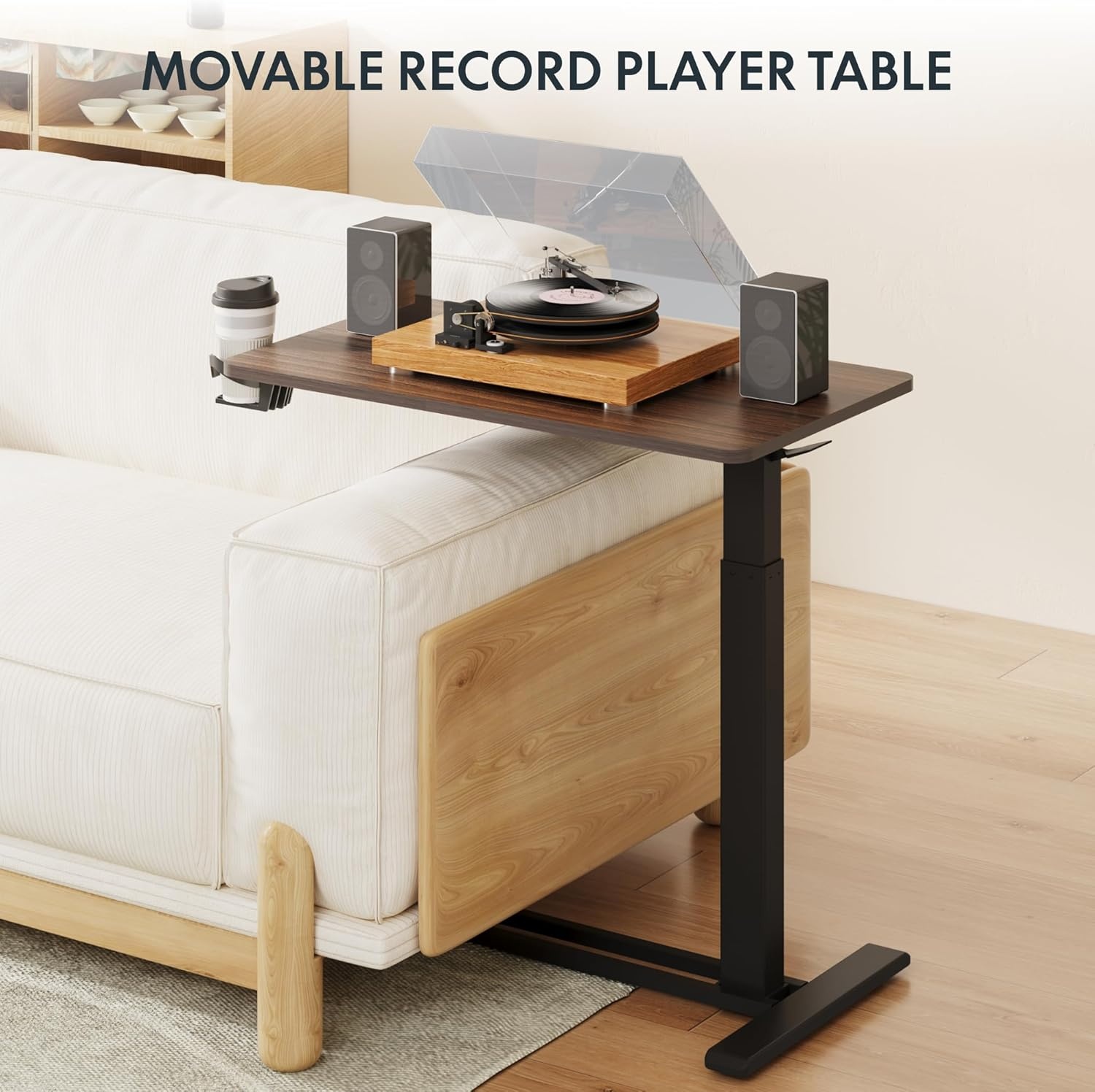 image:imageFLEXISPOT H7 Adjustable Overbed Bedside Table with Wheels Pneumatic Mobile Standing Desk Laptop Desk Rolling Computer Cart Movable Overbed Table Hospital Home Use276 W x 157 D WhiteMahogany