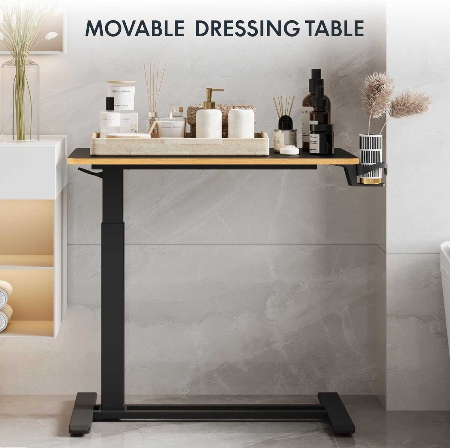 image:imageFLEXISPOT H7 Adjustable Overbed Bedside Table with Wheels Pneumatic Mobile Standing Desk Laptop Desk Rolling Computer Cart Movable Overbed Table Hospital Home Use276 W x 157 D WhiteBlack Maple