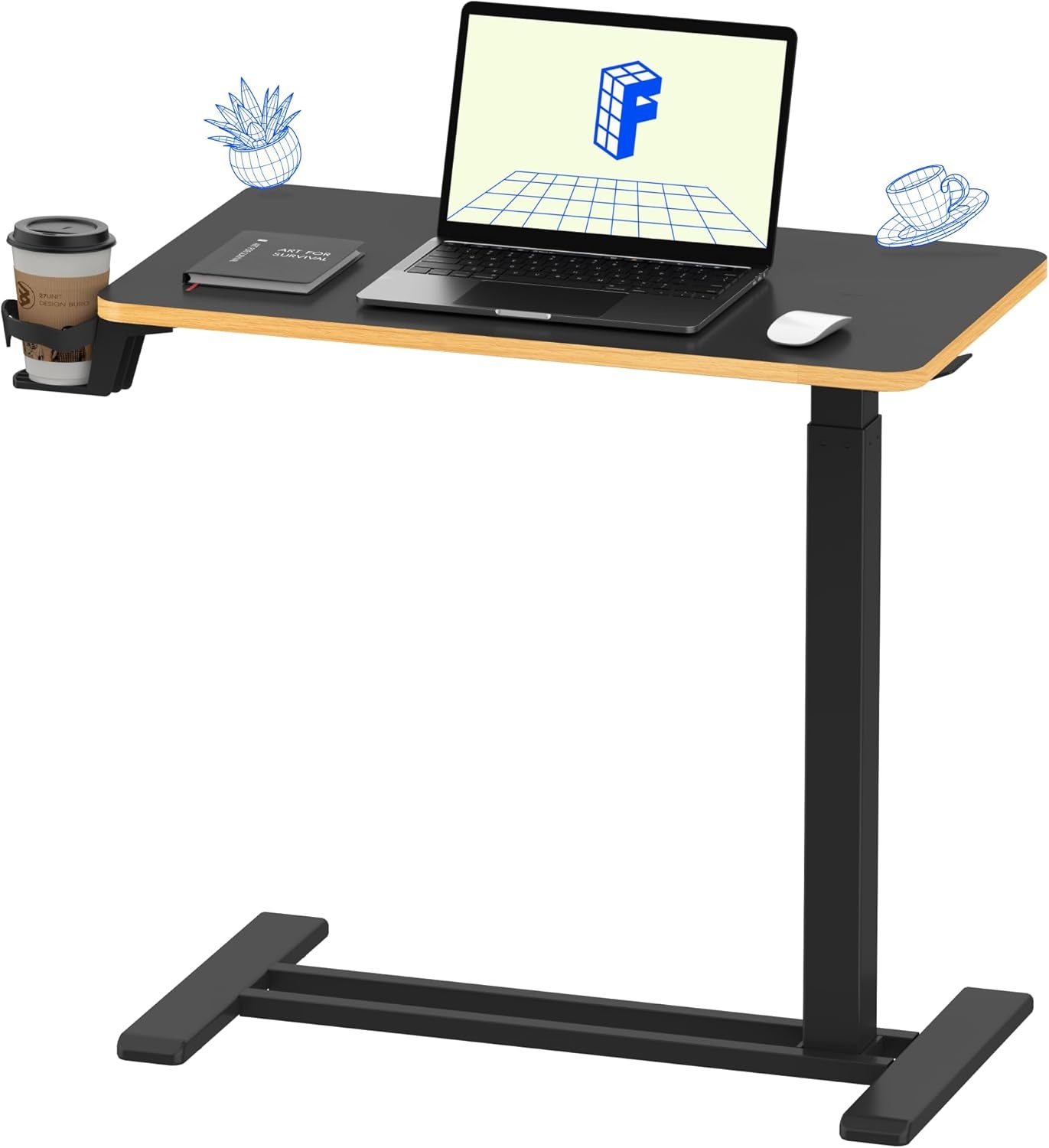 image:imageFLEXISPOT H7 Adjustable Overbed Bedside Table with Wheels Pneumatic Mobile Standing Desk Laptop Desk Rolling Computer Cart Movable Overbed Table Hospital Home Use276 W x 157 D WhiteBlack Maple