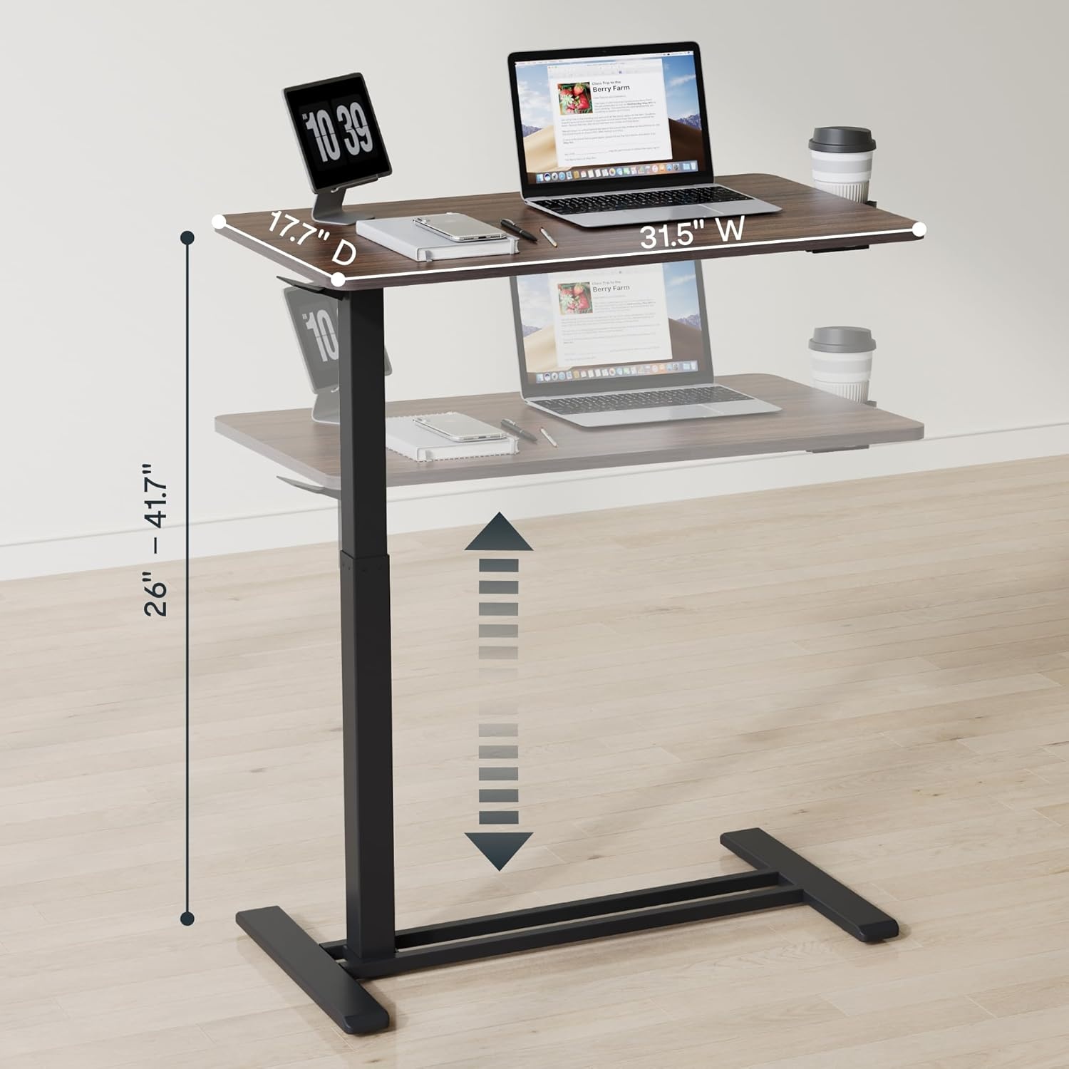 image:imageFLEXISPOT H7 Adjustable Overbed Bedside Table with Wheels Pneumatic Mobile Standing Desk Laptop Desk Rolling Computer Cart Movable Overbed Table Hospital Home Use276 W x 157 D WhiteMahogany