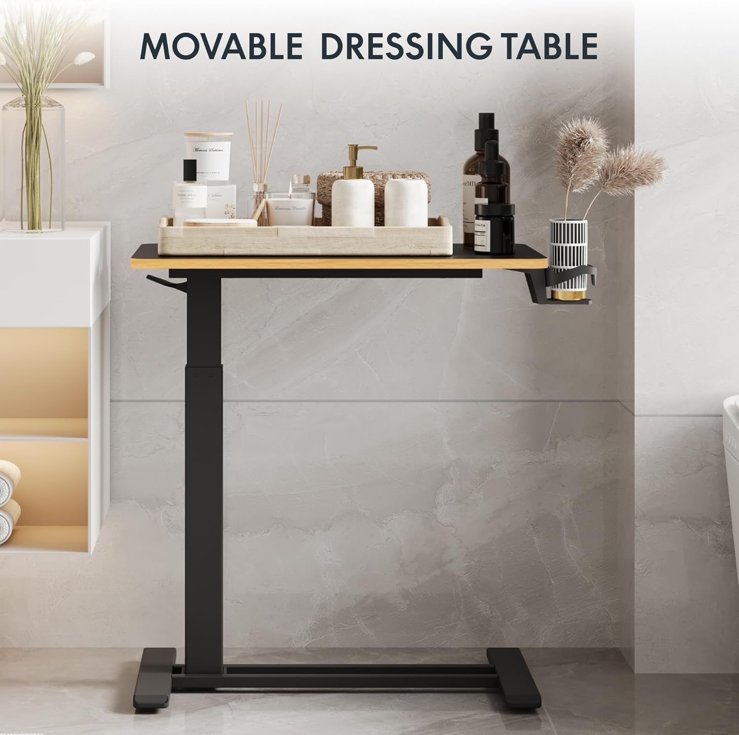 image:imageFLEXISPOT H7 Adjustable Overbed Bedside Table with Wheels Pneumatic Mobile Standing Desk Laptop Desk Rolling Computer Cart Movable Overbed Table Hospital Home Use276 W x 157 D WhiteBlack Maple