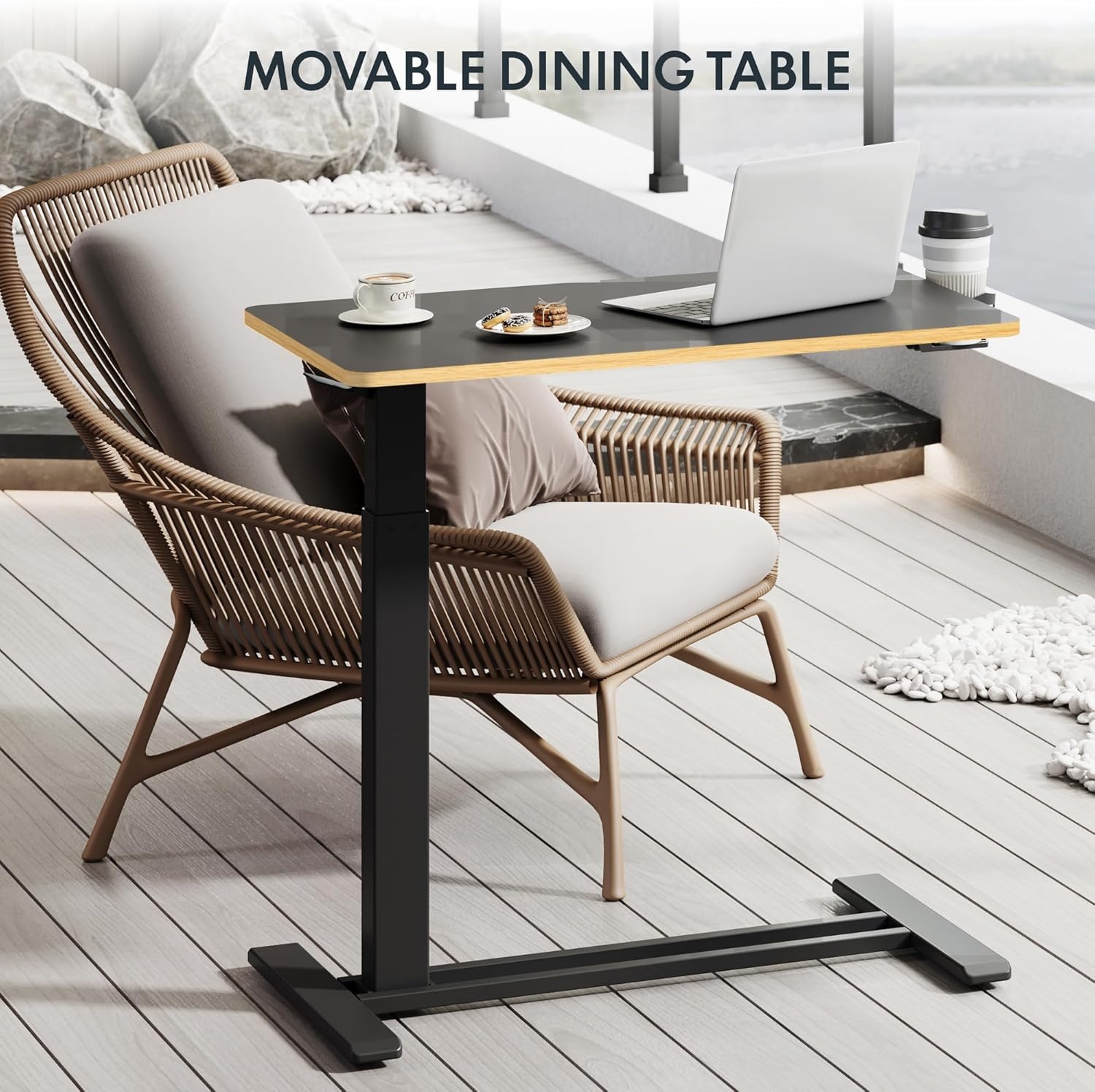 image:imageFLEXISPOT H7 Adjustable Overbed Bedside Table with Wheels Pneumatic Mobile Standing Desk Laptop Desk Rolling Computer Cart Movable Overbed Table Hospital Home Use276 W x 157 D WhiteBlack Maple