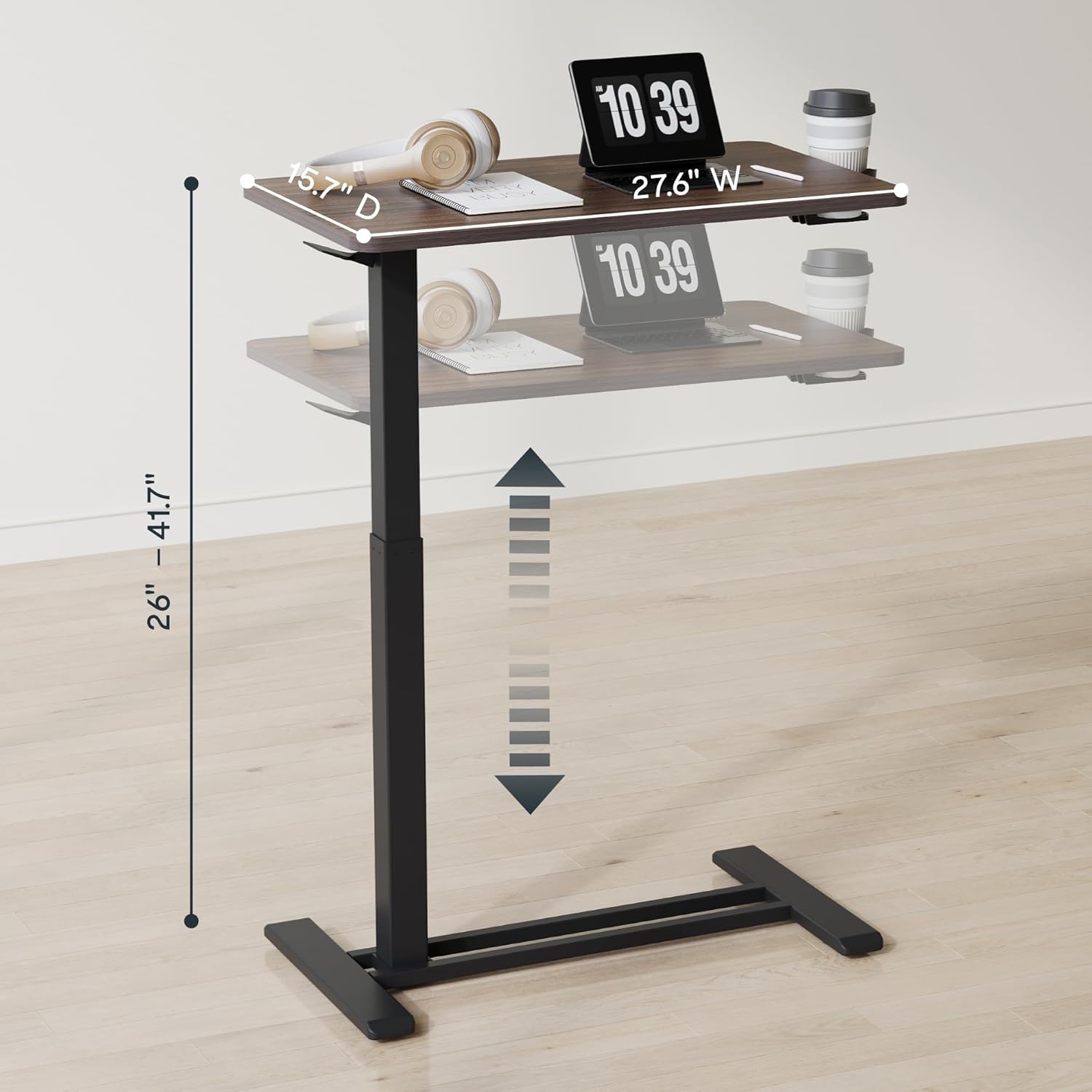 image:imageFLEXISPOT H7 Adjustable Overbed Bedside Table with Wheels Pneumatic Mobile Standing Desk Laptop Desk Rolling Computer Cart Movable Overbed Table Hospital Home Use276 W x 157 D WhiteMahogany