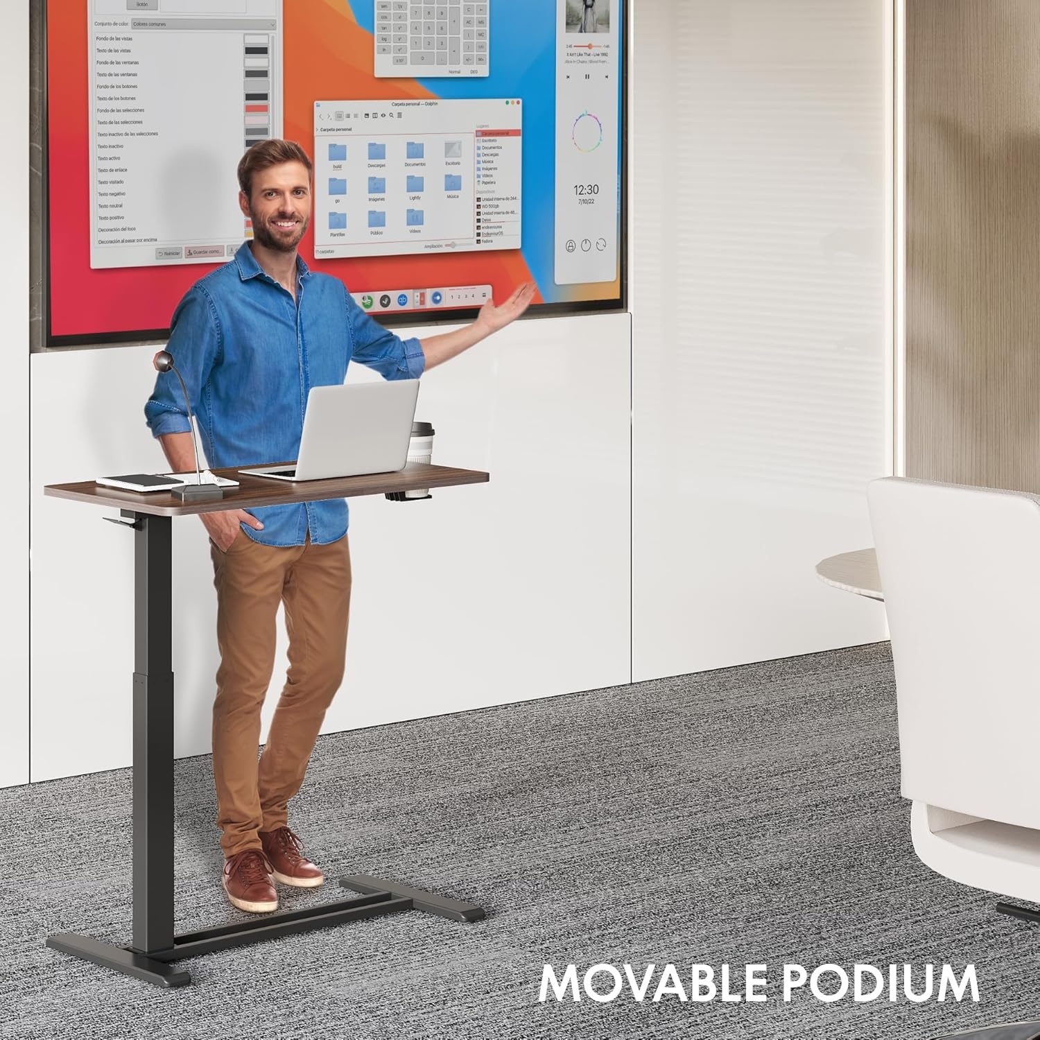 image:imageFLEXISPOT H7 Adjustable Overbed Bedside Table with Wheels Pneumatic Mobile Standing Desk Laptop Desk Rolling Computer Cart Movable Overbed Table Hospital Home Use276 W x 157 D WhiteMahogany