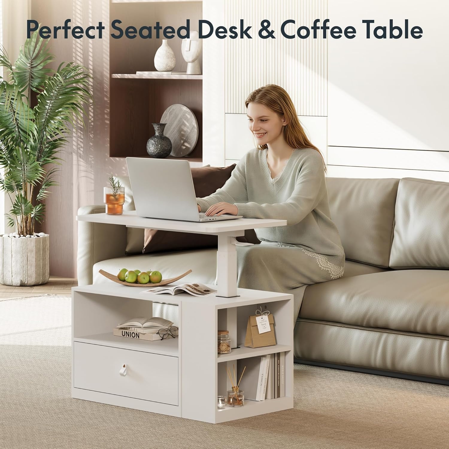 image:imageFLEXISPOT H7 CAB Height Adjustable SitStand Computer Workstation Desk with Storage Pneumatic Lift Laptop Desk with Drawer amp Cabinet Compact Small Space Home Office Desk 258413 WhiteWhitemaple