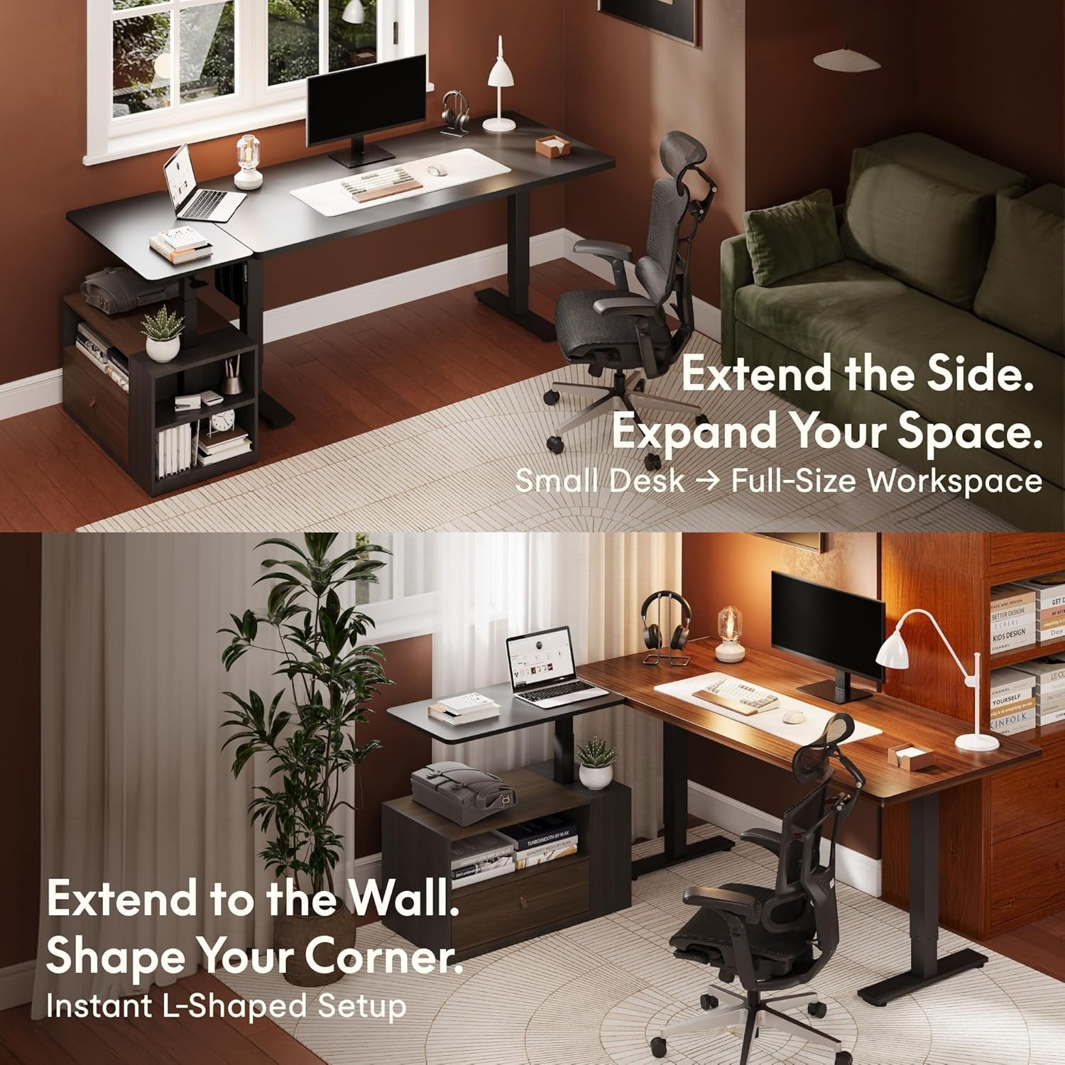 image:imageFLEXISPOT H7 CAB Height Adjustable SitStand Computer Workstation Desk with Storage Pneumatic Lift Laptop Desk with Drawer amp Cabinet Compact Small Space Home Office Desk 258413 WhiteWalnut Cabinet