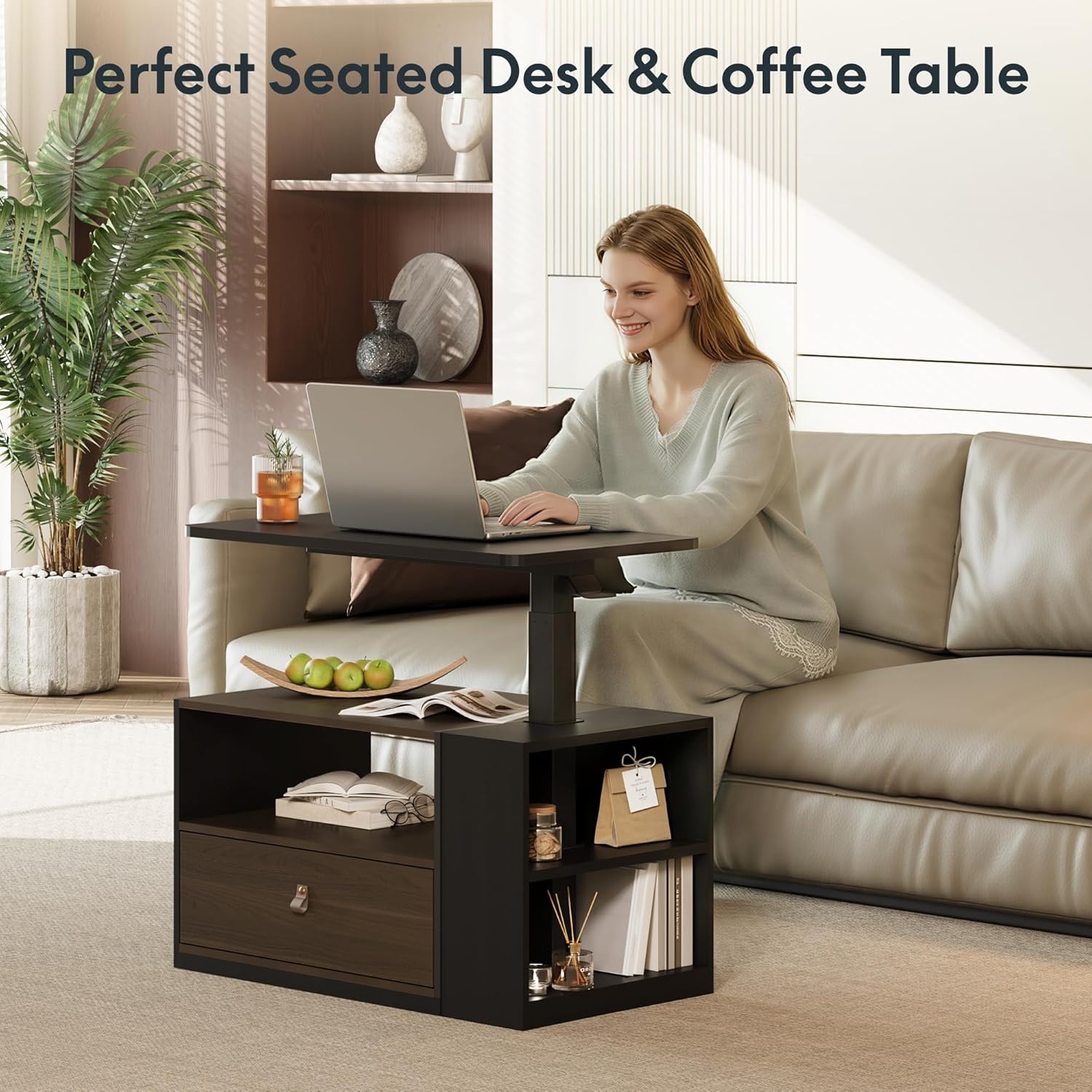 image:imageFLEXISPOT H7 CAB Height Adjustable SitStand Computer Workstation Desk with Storage Pneumatic Lift Laptop Desk with Drawer amp Cabinet Compact Small Space Home Office Desk 258413 WhiteBlack Set