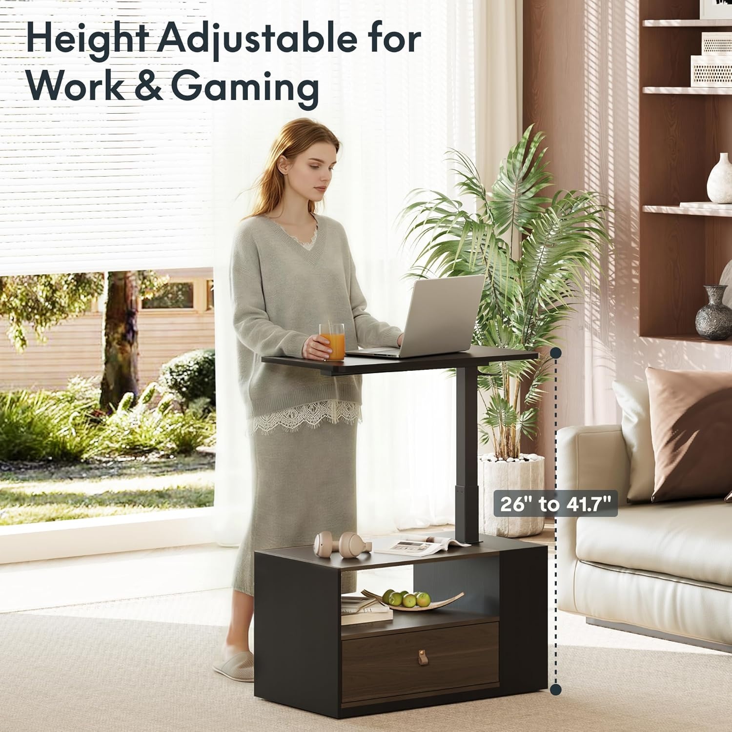 image:imageFLEXISPOT H7 CAB Height Adjustable SitStand Computer Workstation Desk with Storage Pneumatic Lift Laptop Desk with Drawer amp Cabinet Compact Small Space Home Office Desk 258413 WhiteBlack Set
