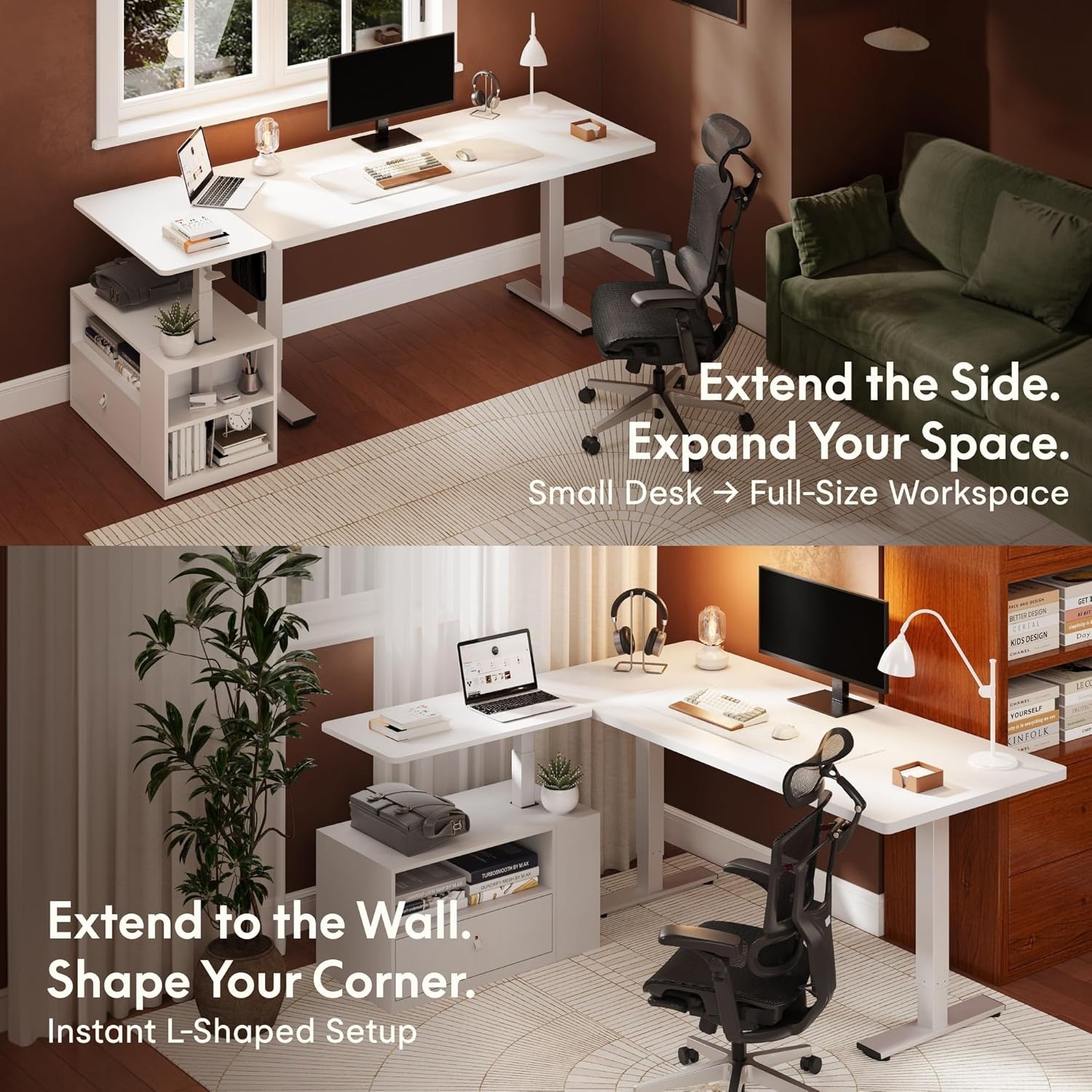 image:imageFLEXISPOT H7 CAB Height Adjustable SitStand Computer Workstation Desk with Storage Pneumatic Lift Laptop Desk with Drawer amp Cabinet Compact Small Space Home Office Desk 258413 WhiteWhitemaple