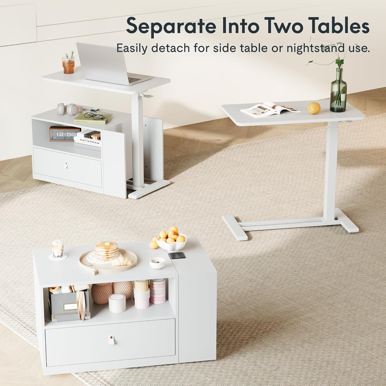 image:imageFLEXISPOT H7 CAB Height Adjustable SitStand Computer Workstation Desk with Storage Pneumatic Lift Laptop Desk with Drawer amp Cabinet Compact Small Space Home Office Desk 258413 WhiteWhite Cabinet