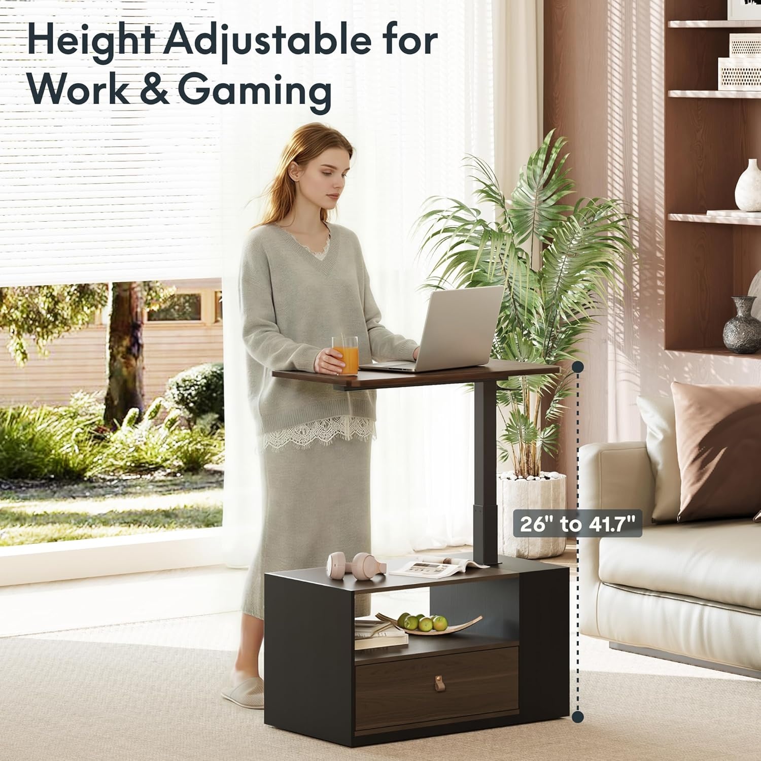 image:imageFLEXISPOT H7 CAB Height Adjustable SitStand Computer Workstation Desk with Storage Pneumatic Lift Laptop Desk with Drawer amp Cabinet Compact Small Space Home Office Desk 258413 WhiteWalnut Set