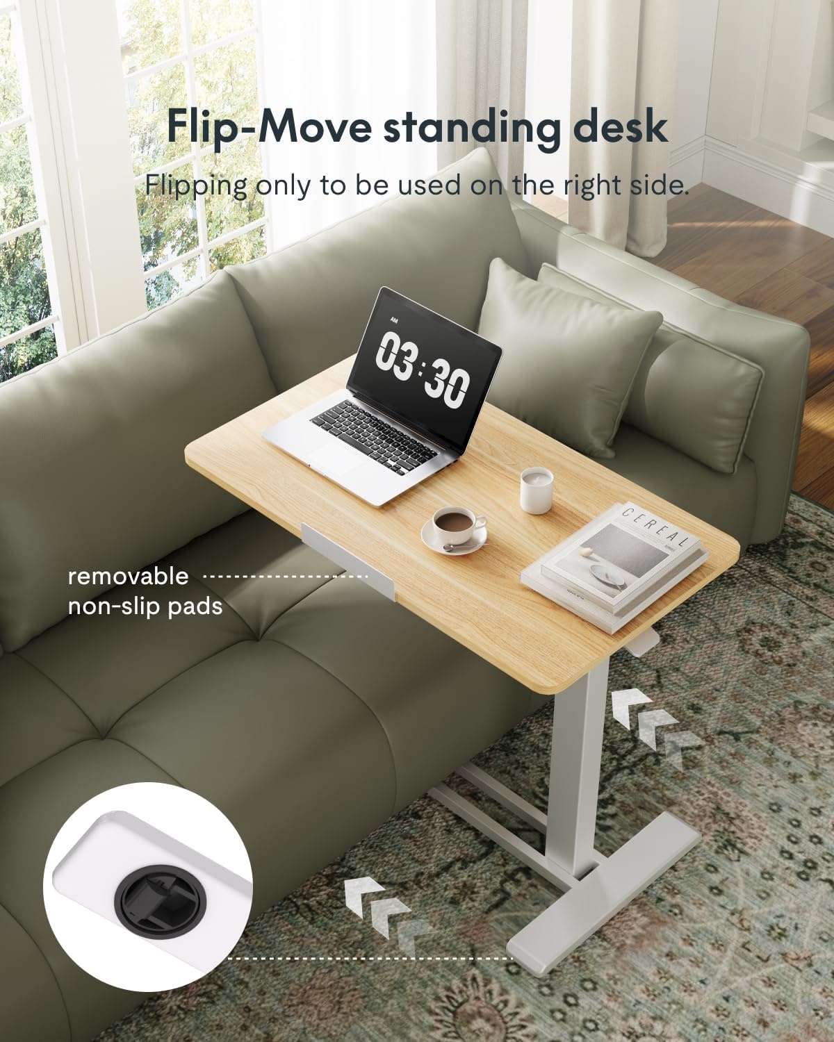 image:imageFLEXISPOT H7 PRO Mobile Standing Desk Adjustable Overbed Table Pneumatic with Wheels 90Tiltable Portable Laptop Desk Rolling Computer Cart Foldable Bedside Table276 W x 157 D WhiteMaple