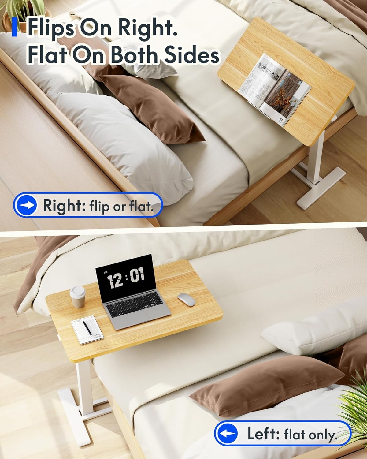 image:imageFLEXISPOT H7 PRO Mobile Standing Desk Adjustable Overbed Table Pneumatic with Wheels 90Tiltable Portable Laptop Desk Rolling Computer Cart Foldable Bedside Table276 W x 157 D WhiteMaple