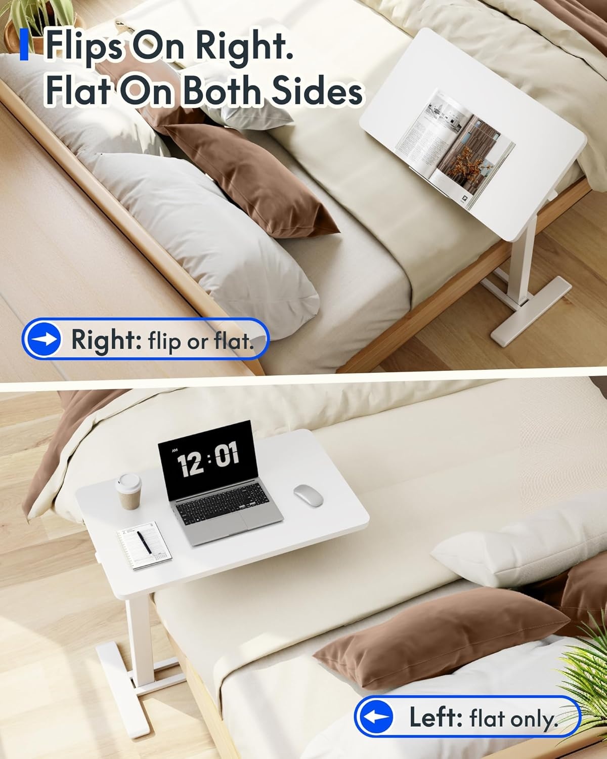 image:imageFLEXISPOT H7 PRO Mobile Standing Desk Adjustable Overbed Table Pneumatic with Wheels 90Tiltable Portable Laptop Desk Rolling Computer Cart Foldable Bedside Table276 W x 157 D WhiteWhite