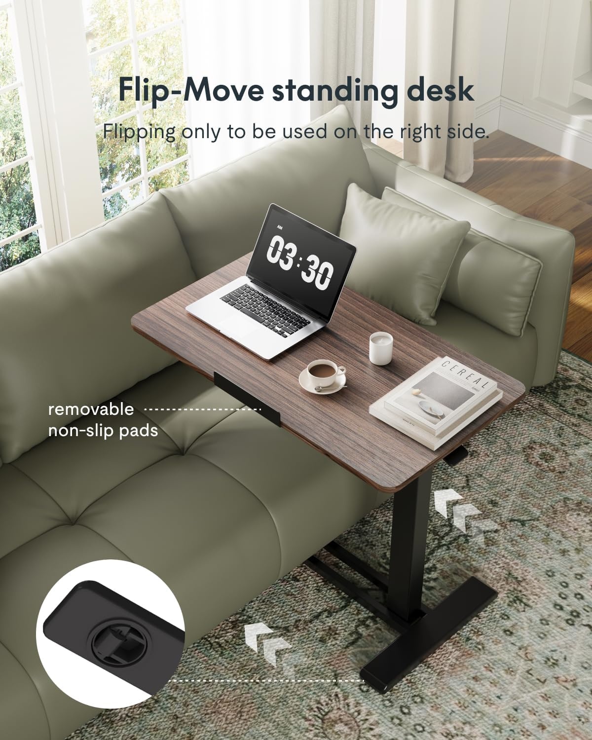 image:imageFLEXISPOT H7 PRO Mobile Standing Desk Adjustable Overbed Table Pneumatic with Wheels 90Tiltable Portable Laptop Desk Rolling Computer Cart Foldable Bedside Table276 W x 157 D WhiteRustic Brown