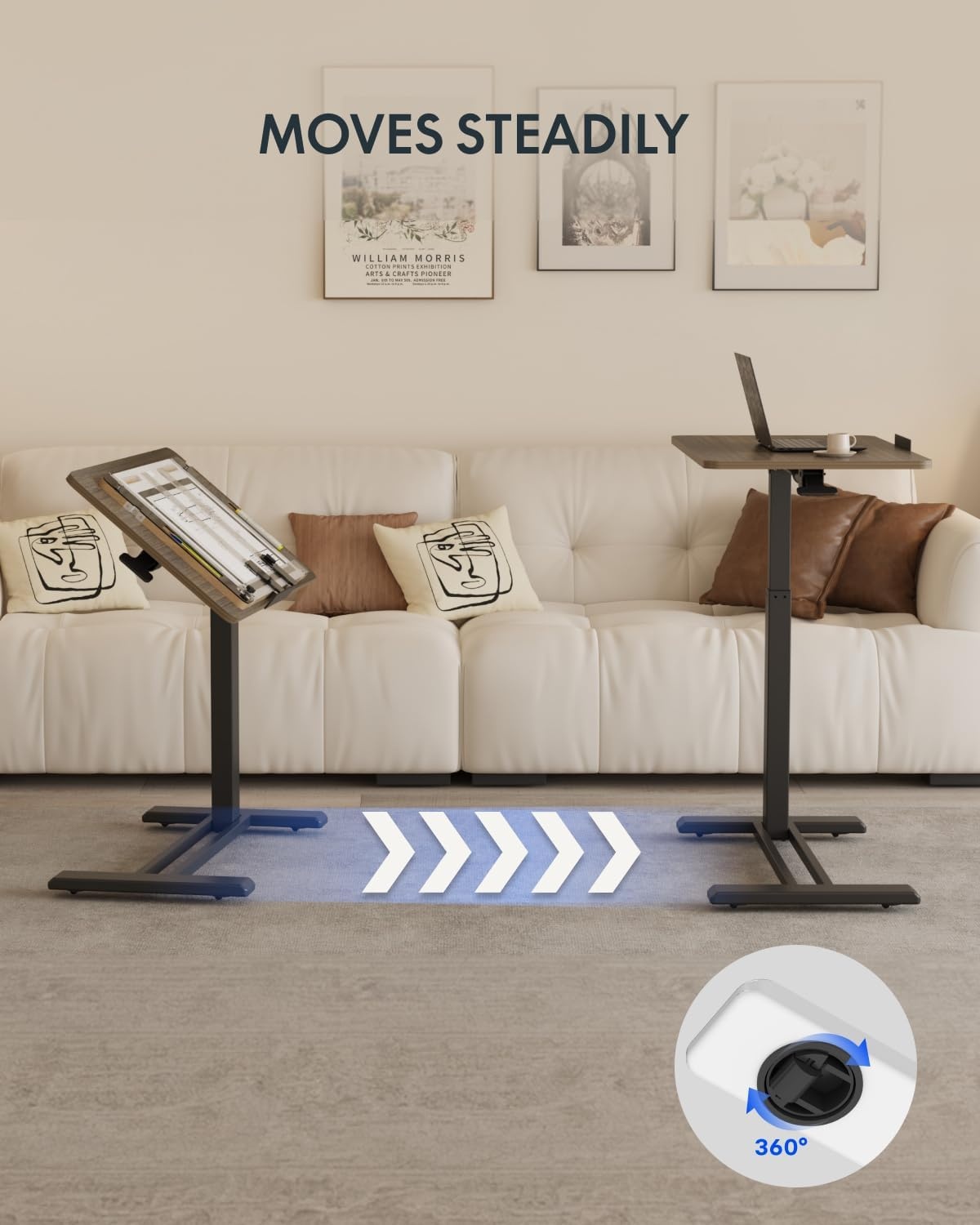 image:imageFLEXISPOT H7 PRO Mobile Standing Desk Adjustable Overbed Table Pneumatic with Wheels 90Tiltable Portable Laptop Desk Rolling Computer Cart Foldable Bedside Table276 W x 157 D WhiteRustic Brown