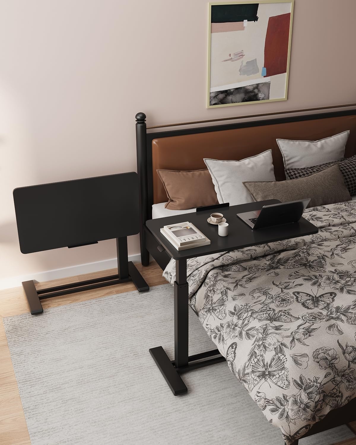 image:imageFLEXISPOT H7 PRO Mobile Standing Desk Adjustable Overbed Table Pneumatic with Wheels 90Tiltable Portable Laptop Desk Rolling Computer Cart Foldable Bedside Table276 W x 157 D WhiteBlack