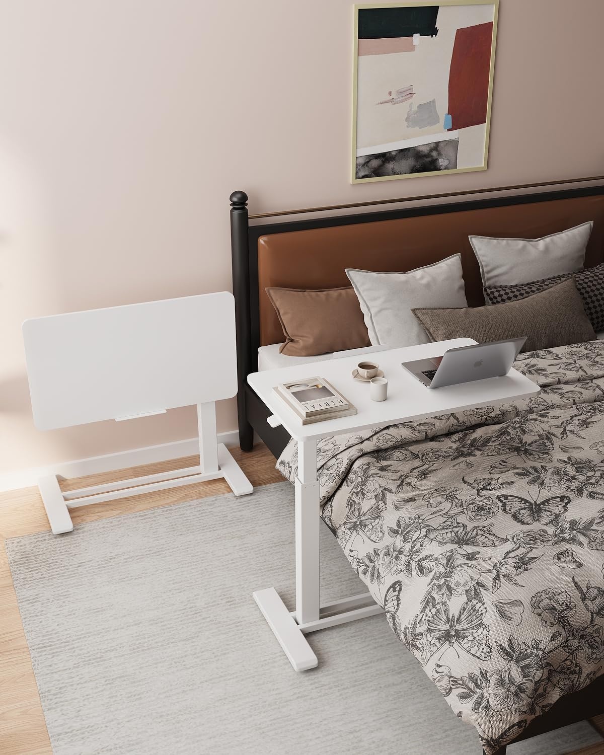 image:imageFLEXISPOT H7 PRO Mobile Standing Desk Adjustable Overbed Table Pneumatic with Wheels 90Tiltable Portable Laptop Desk Rolling Computer Cart Foldable Bedside Table276 W x 157 D WhiteWhite