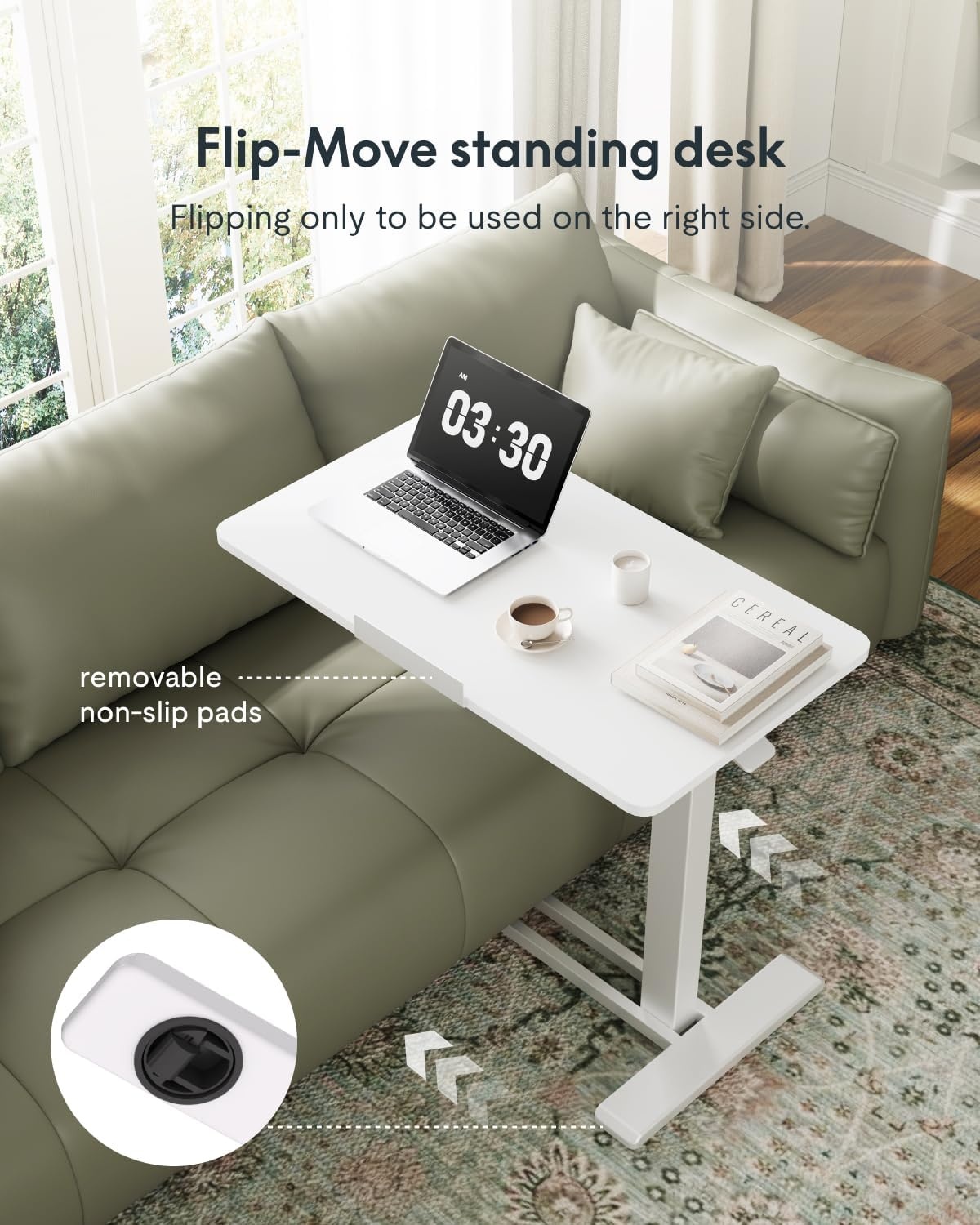 image:imageFLEXISPOT H7 PRO Mobile Standing Desk Adjustable Overbed Table Pneumatic with Wheels 90Tiltable Portable Laptop Desk Rolling Computer Cart Foldable Bedside Table276 W x 157 D WhiteWhite