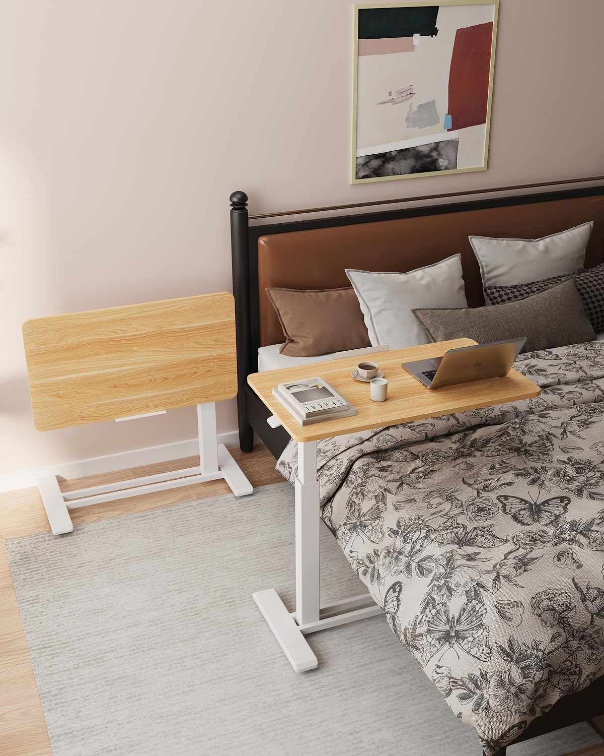image:imageFLEXISPOT H7 PRO Mobile Standing Desk Adjustable Overbed Table Pneumatic with Wheels 90Tiltable Portable Laptop Desk Rolling Computer Cart Foldable Bedside Table276 W x 157 D WhiteMaple