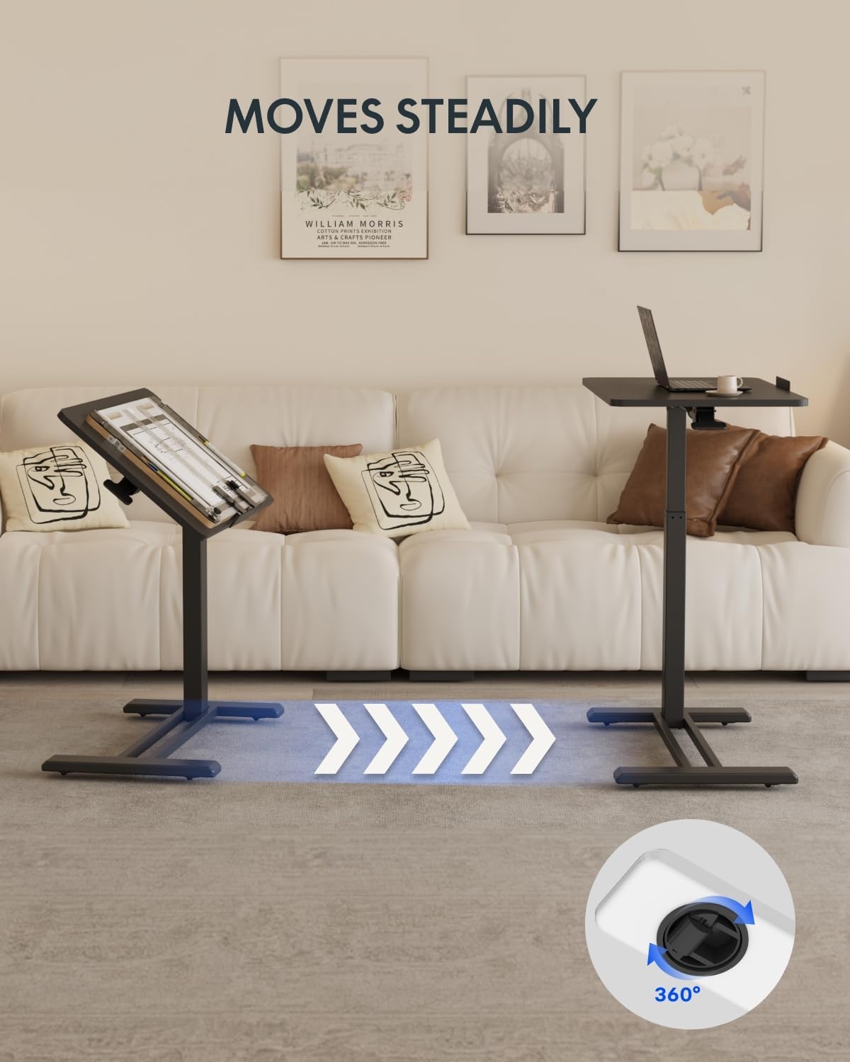 image:imageFLEXISPOT H7 PRO Mobile Standing Desk Adjustable Overbed Table Pneumatic with Wheels 90Tiltable Portable Laptop Desk Rolling Computer Cart Foldable Bedside Table276 W x 157 D WhiteBlack
