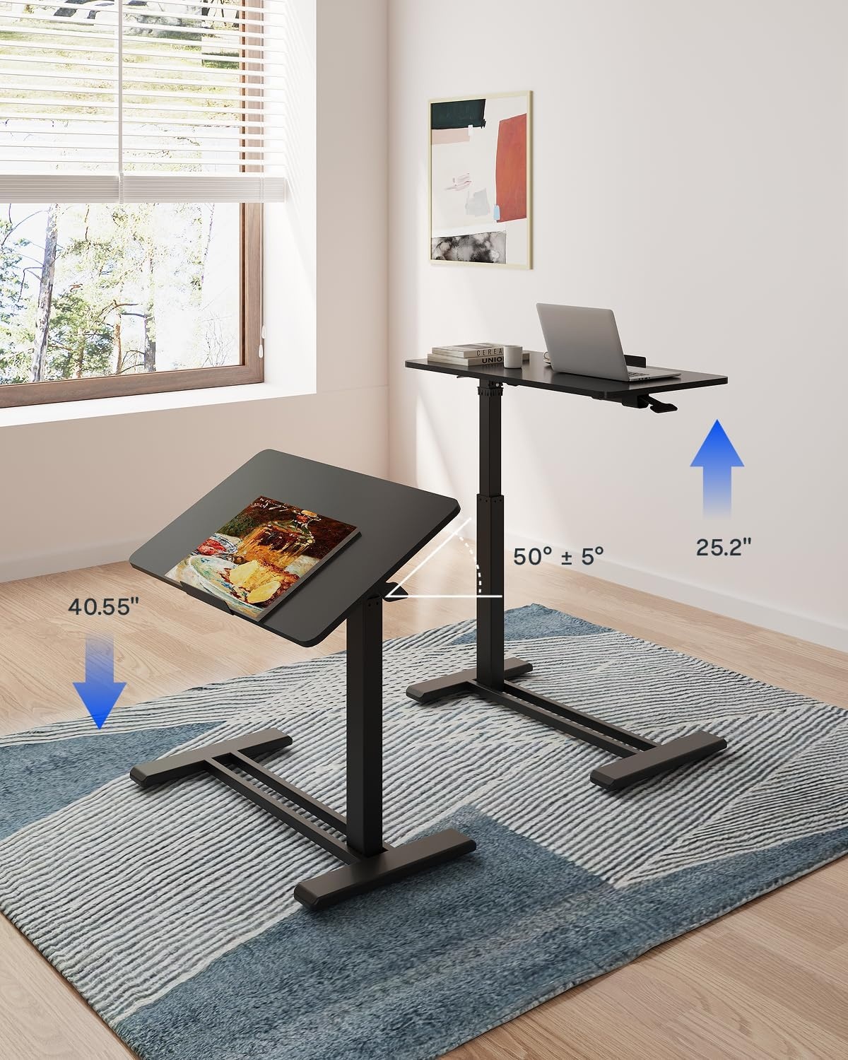 image:imageFLEXISPOT H7 PRO Mobile Standing Desk Adjustable Overbed Table Pneumatic with Wheels 90Tiltable Portable Laptop Desk Rolling Computer Cart Foldable Bedside Table276 W x 157 D WhiteBlack