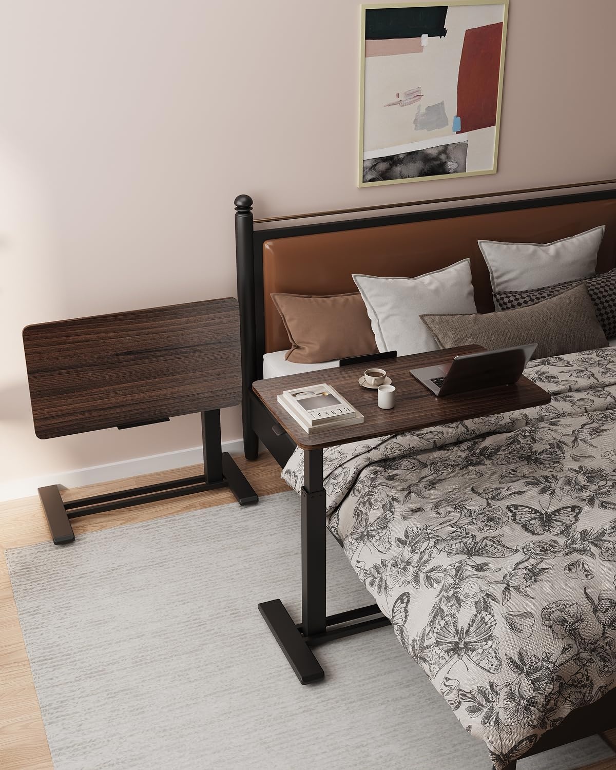 image:imageFLEXISPOT H7 PRO Mobile Standing Desk Adjustable Overbed Table Pneumatic with Wheels 90Tiltable Portable Laptop Desk Rolling Computer Cart Foldable Bedside Table276 W x 157 D WhiteRustic Brown